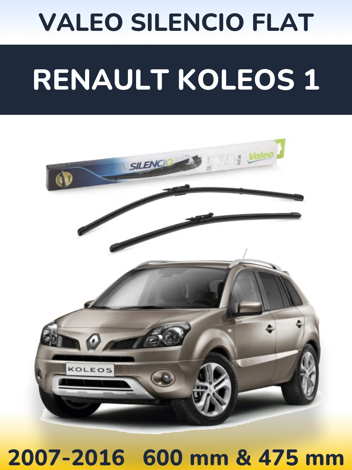 Sada předních stěračů Valeo Silencio Flat 600 a 475 mm pro Renault Koleos 1 2007-2016