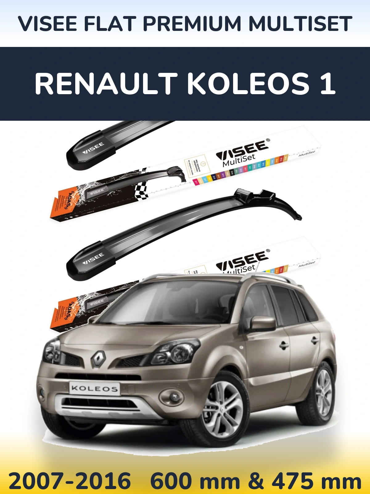 Sada předních stěračů VISEE FLAT PREMIUM MultiSet 600 a 475 mm pro Renault Koleos 1 2007-2016
