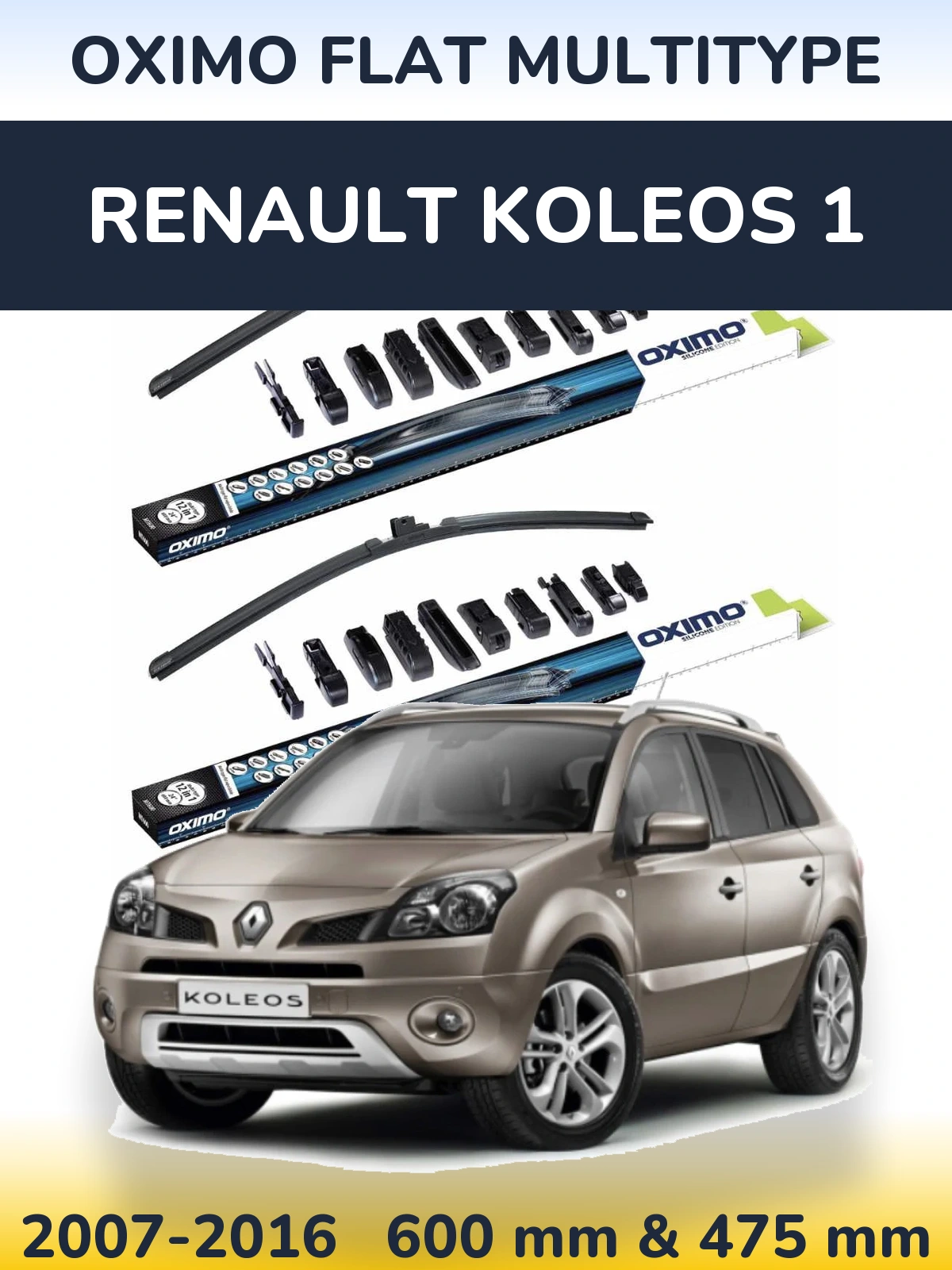 Sada předních stěračů Oximo Flat MultiType 600 a 475 mm pro Renault Koleos 1 2007-2016