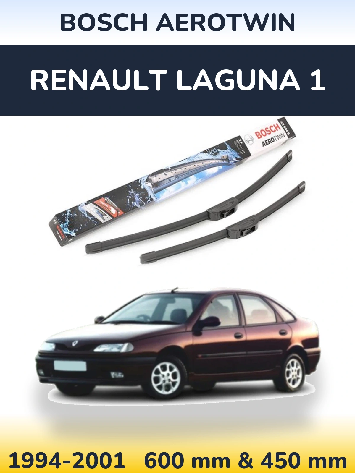 Sada předních stěračů BOSCH AeroTwin 600 a 450 mm pro Renault Laguna 1 1994-2001