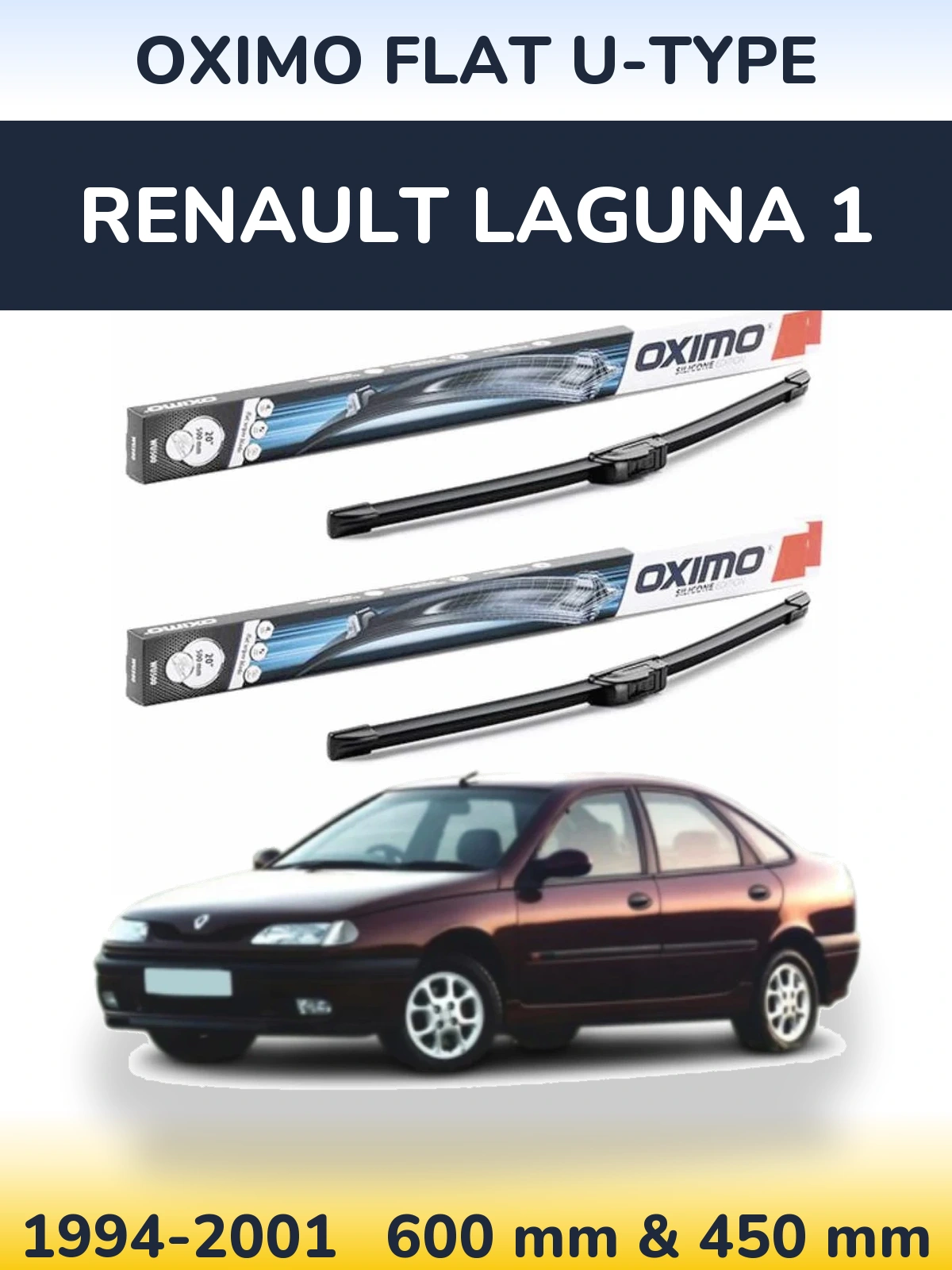 Sada předních stěračů Oximo Flat U-type 600 a 450 mm pro Renault Laguna 1 1994-2001