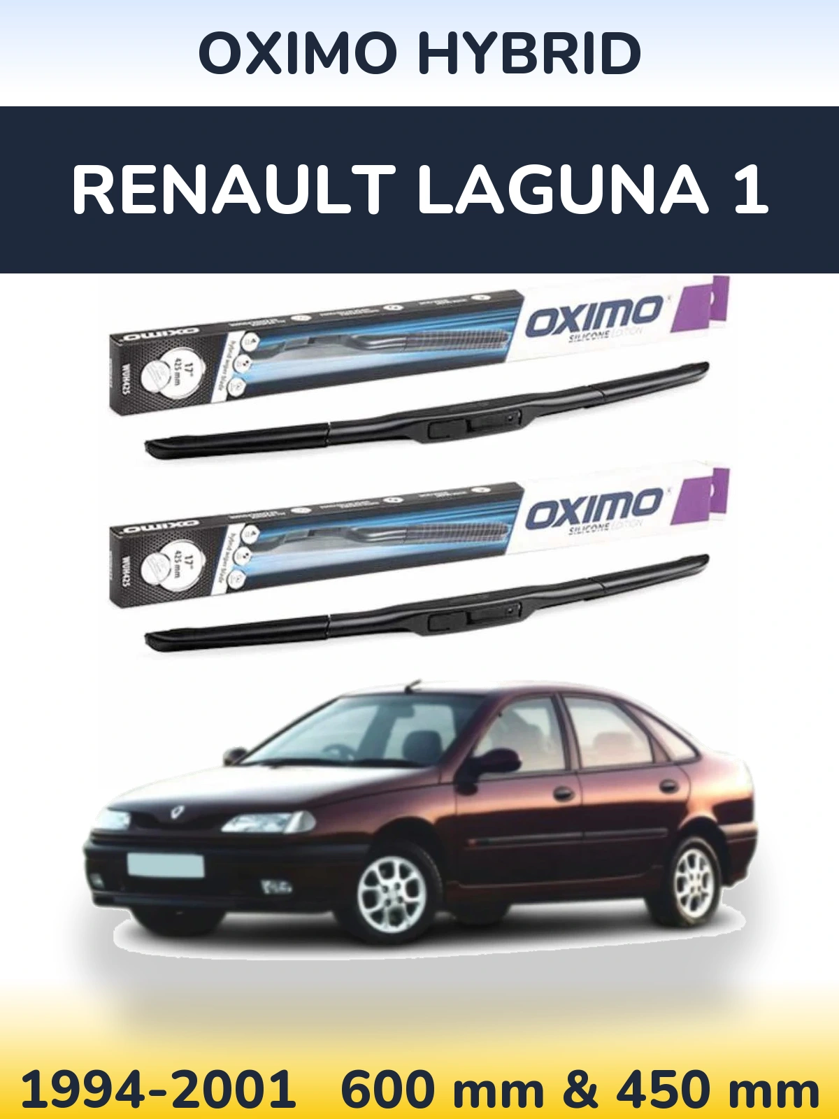 Sada předních stěračů Oximo Hybrid 600 a 450 mm pro Renault Laguna 1 1994-2001