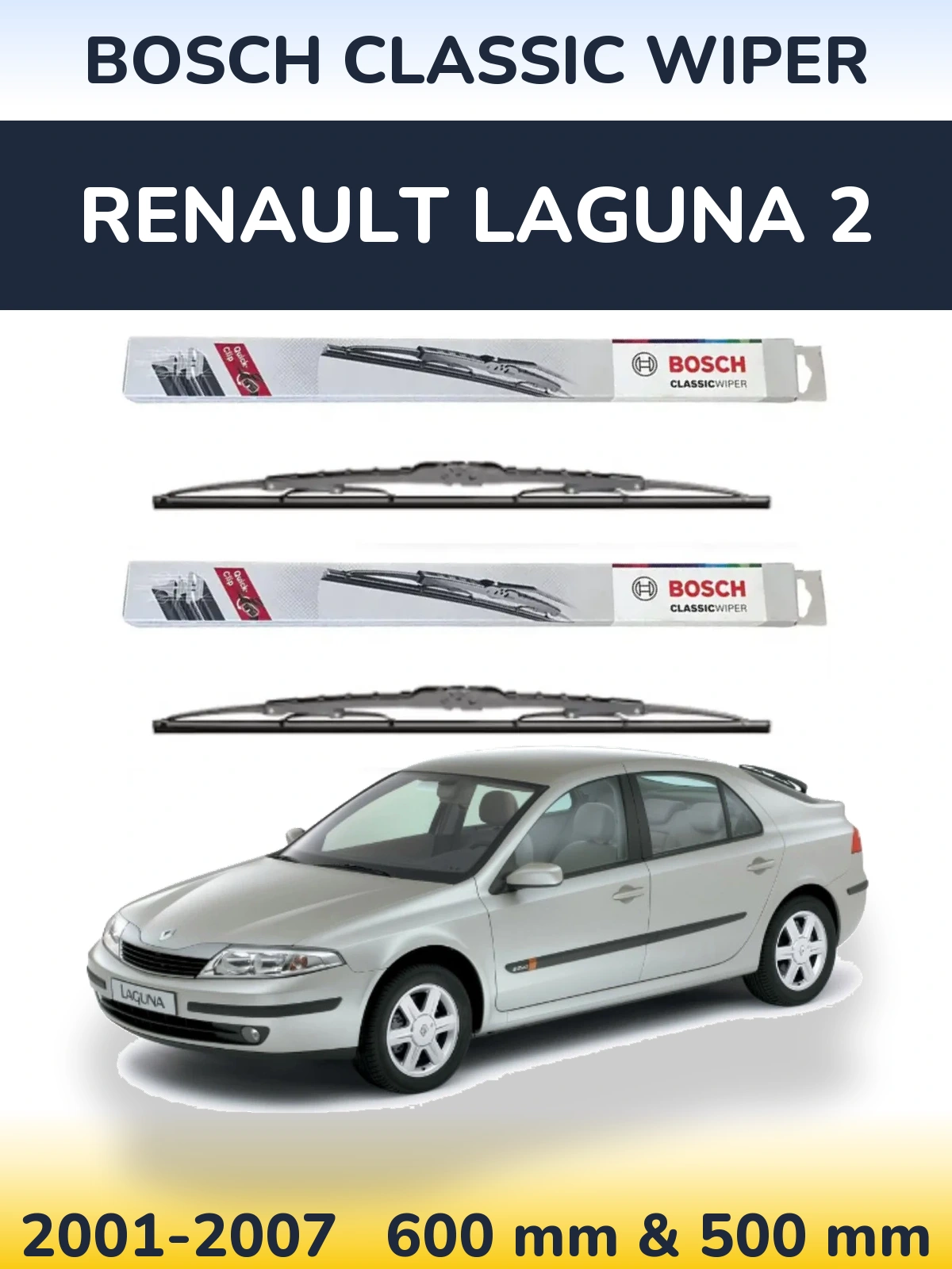 Sada předních stěračů BOSCH Classic Wiper 600 a 500 mm pro Renault Laguna 2 2001-2007
