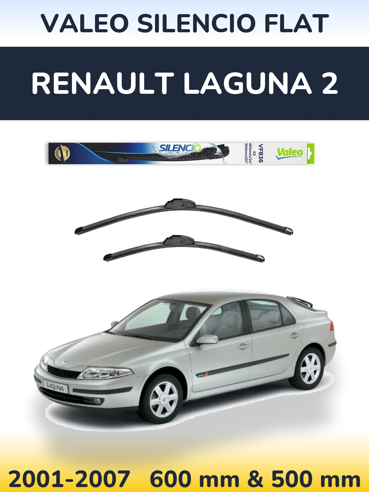 Sada předních stěračů Valeo Silencio Flat 600 a 500 mm pro Renault Laguna 2 2001-2007