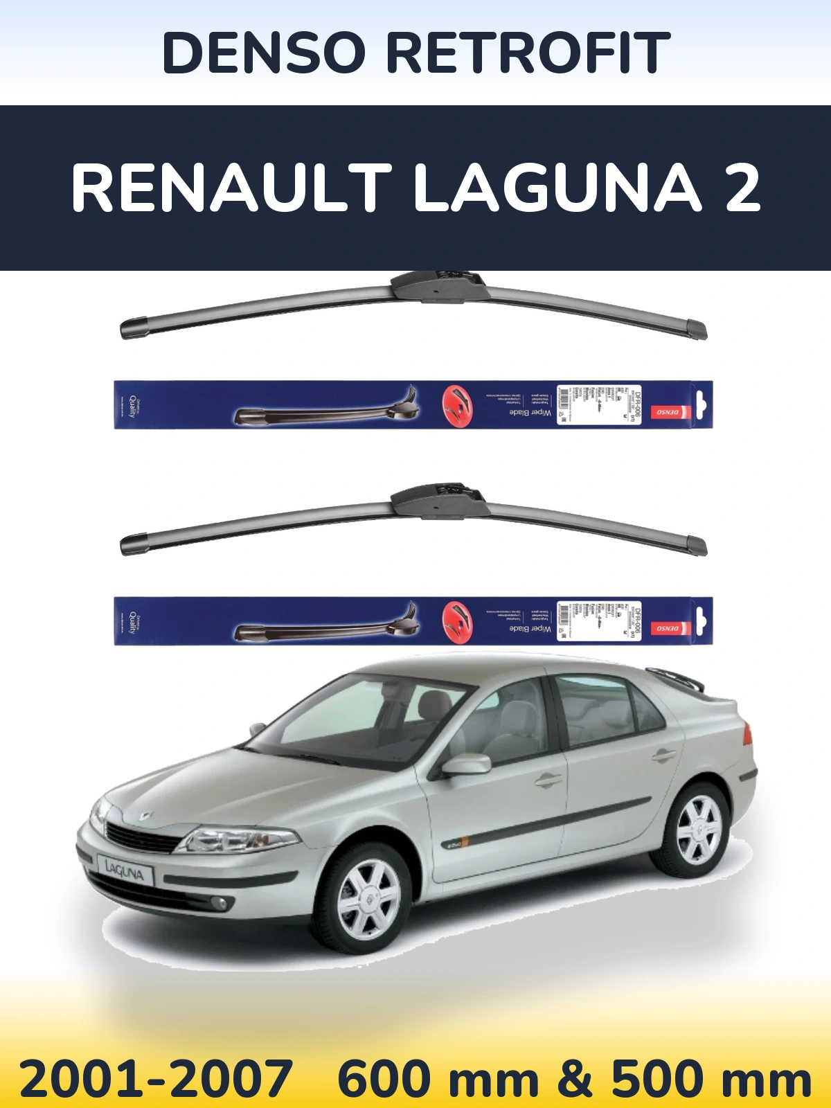 Sada předních stěračů Denso Retrofit 600 a 500 mm pro Renault Laguna 2 2001-2007