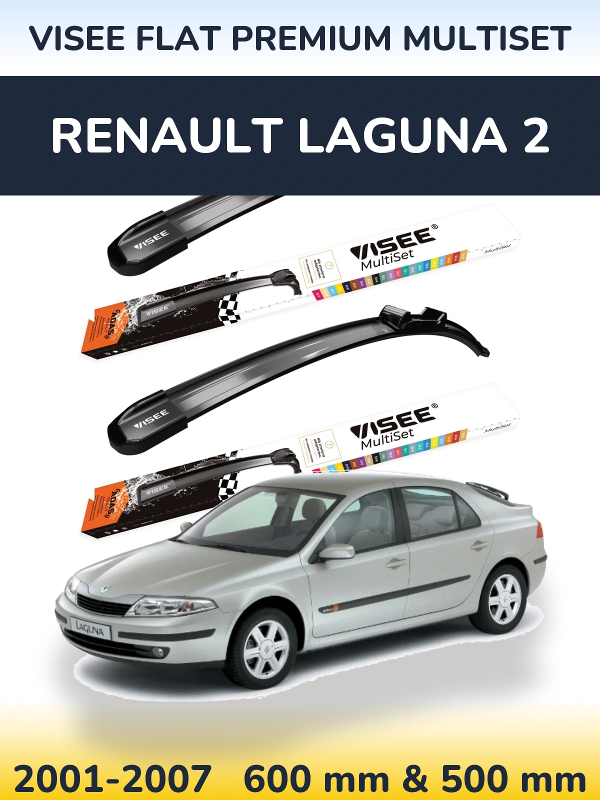 Sada předních stěračů VISEE FLAT PREMIUM MultiSet 600 a 500 mm pro Renault Laguna 2 2001-2007