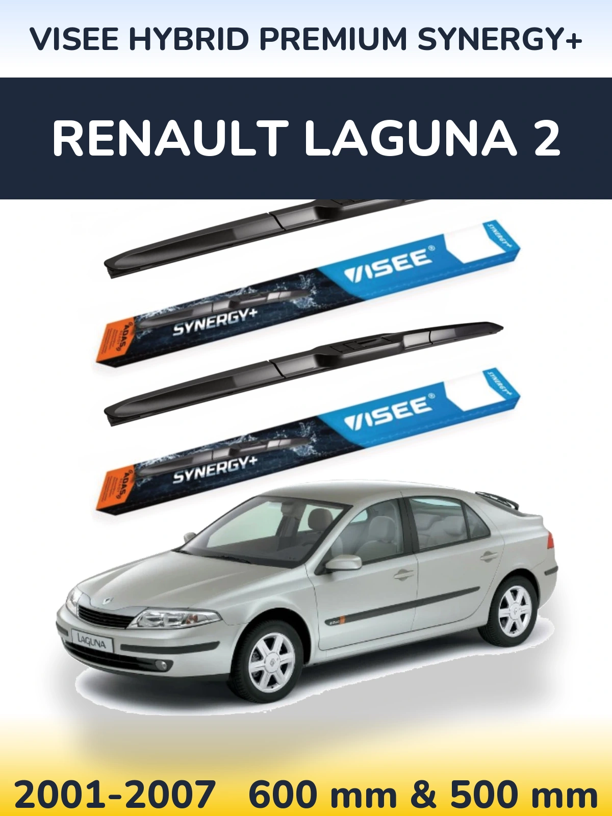 Sada předních stěračů VISEE HYBRID PREMIUM SYNERGY+ 600 a 500 mm pro Renault Laguna 2 2001-2007