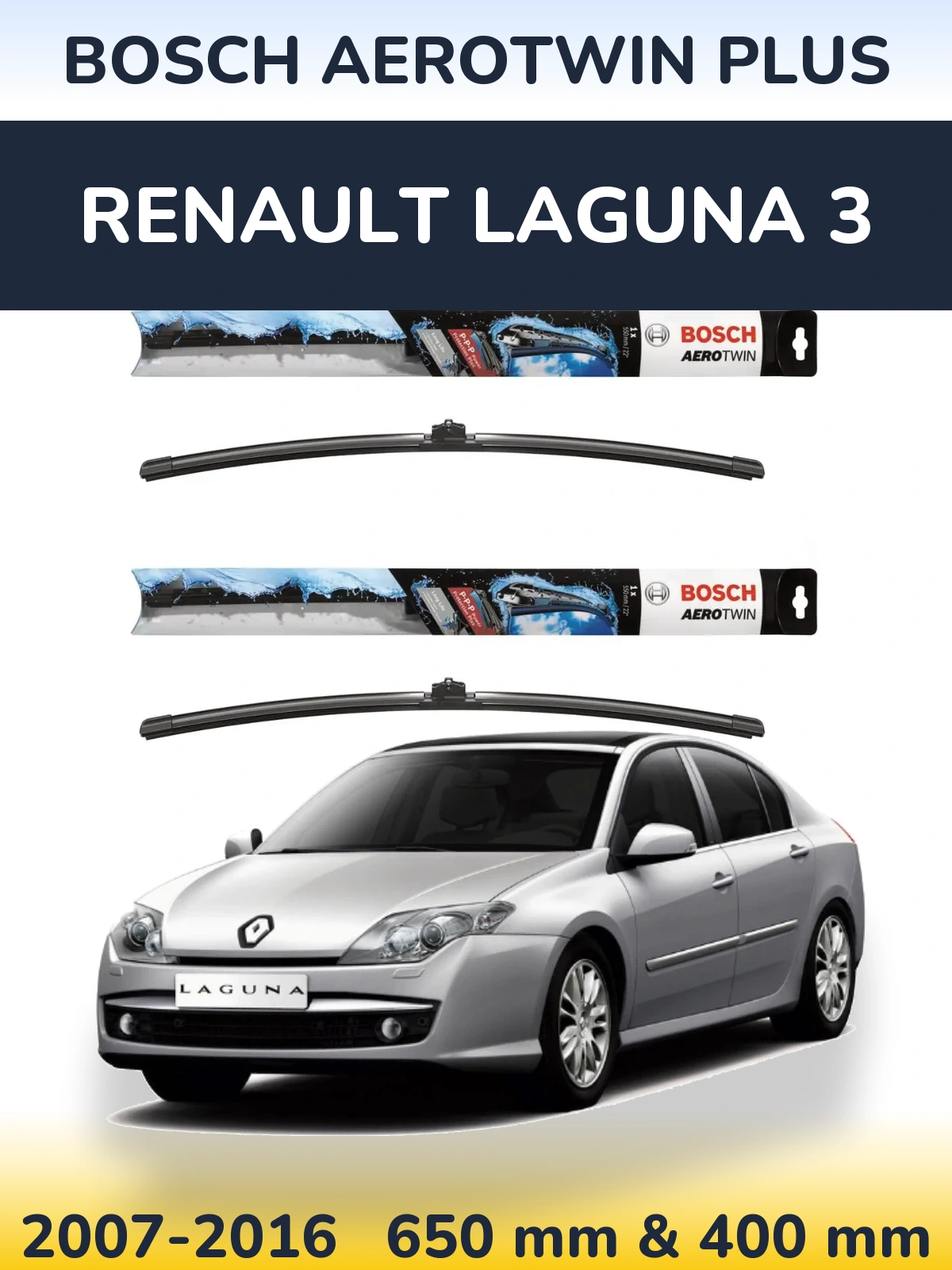 Sada předních stěračů BOSCH AeroTwin Plus 650 a 400 mm pro Renault Laguna 3 2007-2016