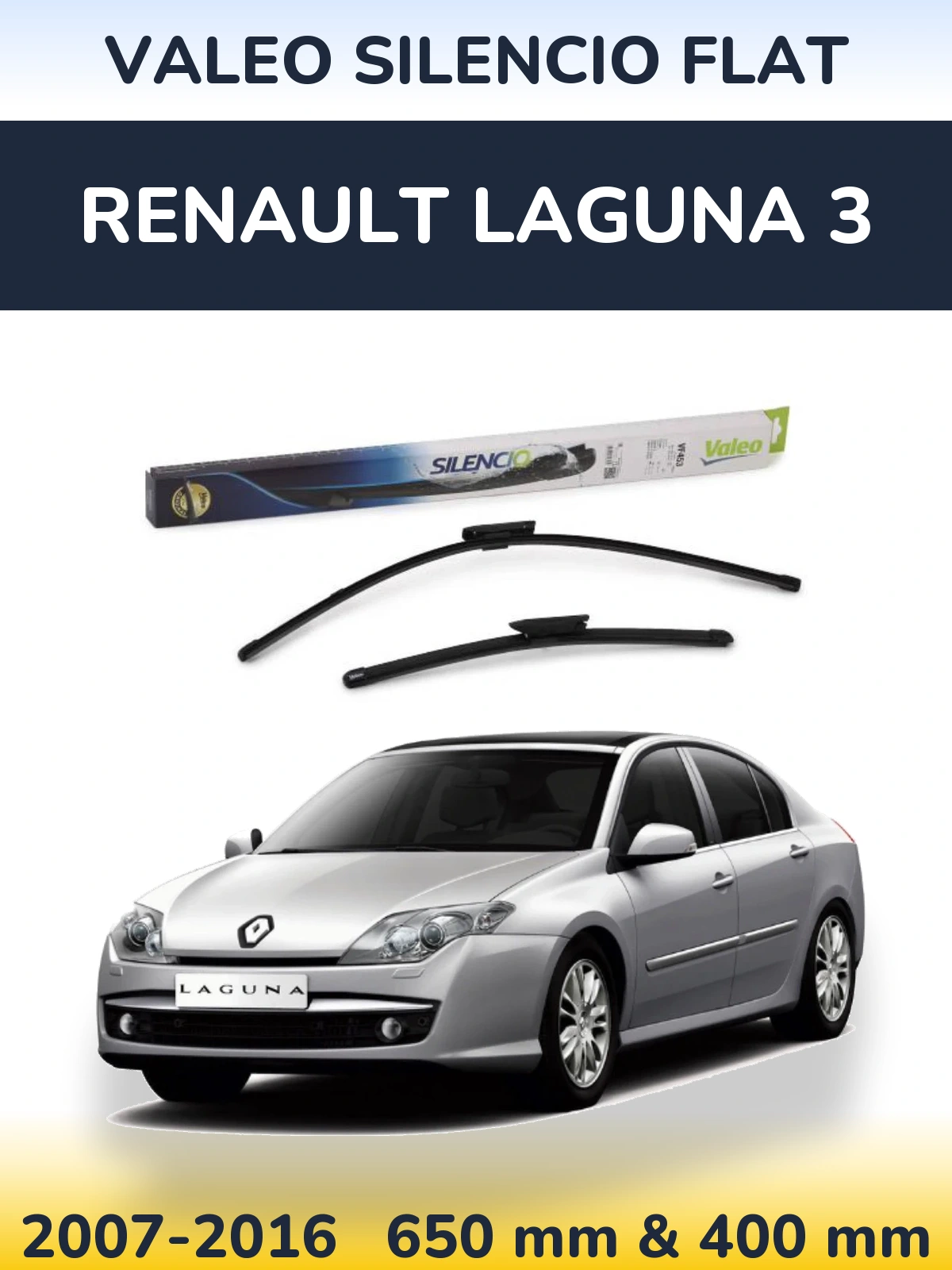 Sada předních stěračů Valeo Silencio Flat 650 a 400 mm pro Renault Laguna 3 2007-2016