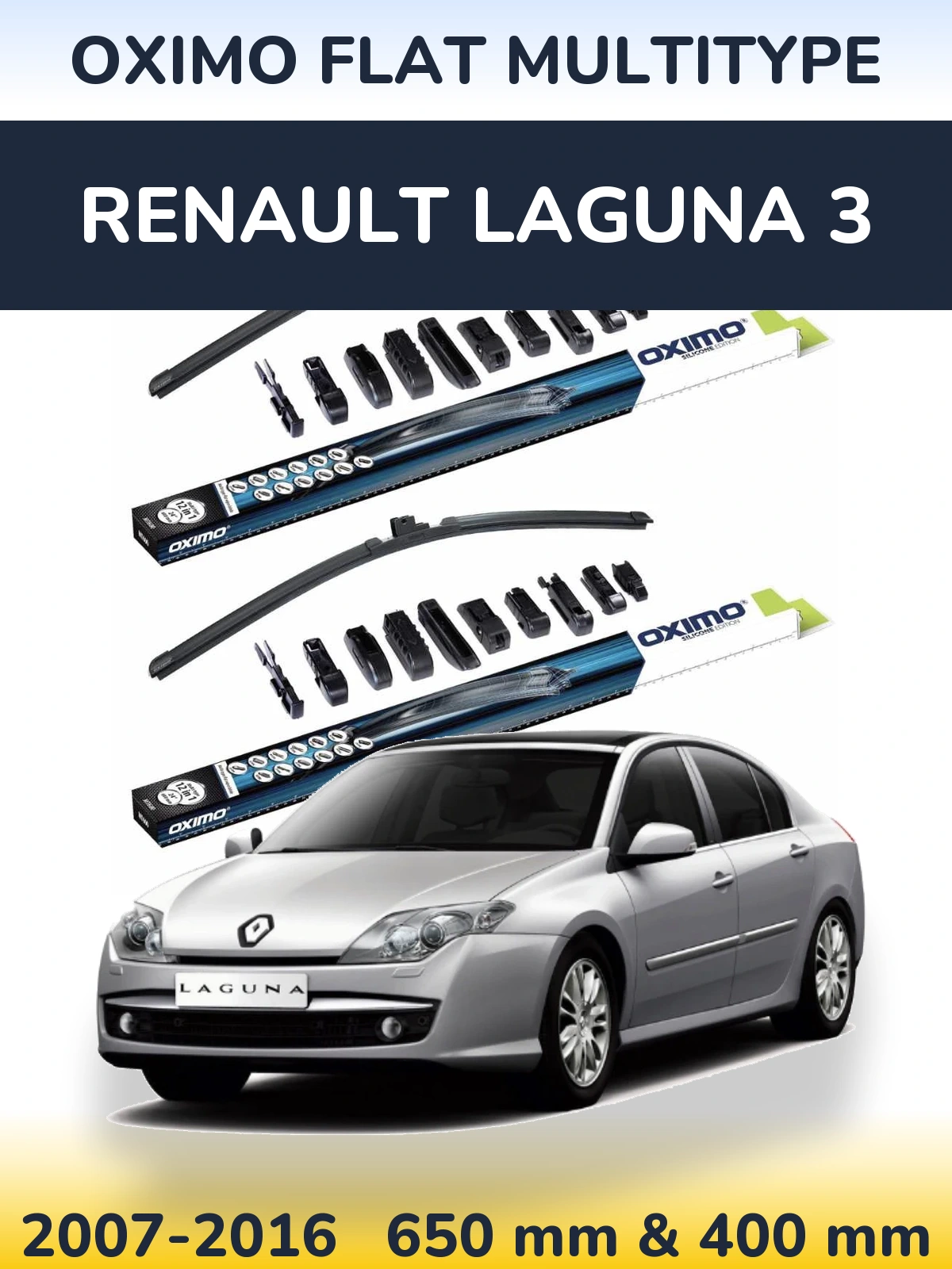 Sada předních stěračů Oximo Flat MultiType 650 a 400 mm pro Renault Laguna 3 2007-2016