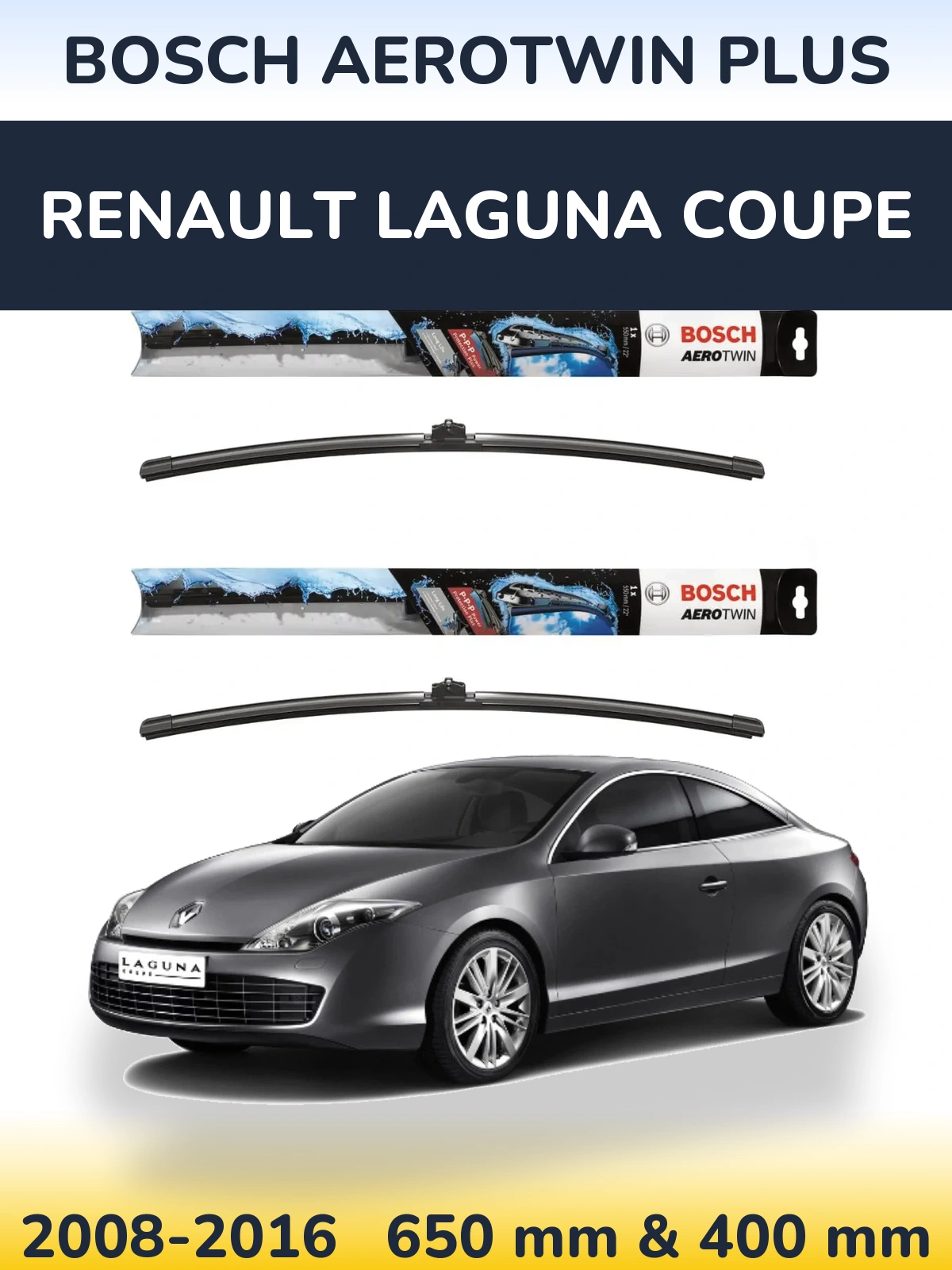 Sada předních stěračů BOSCH AeroTwin Plus 650 a 400 mm pro Renault Laguna Coupe 2008-2016