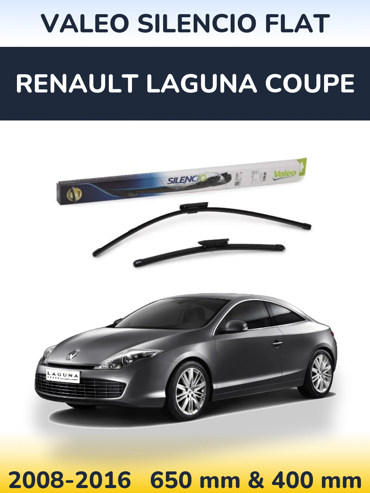 Sada předních stěračů Valeo Silencio Flat 650 a 400 mm pro Renault Laguna Coupe 2008-2016