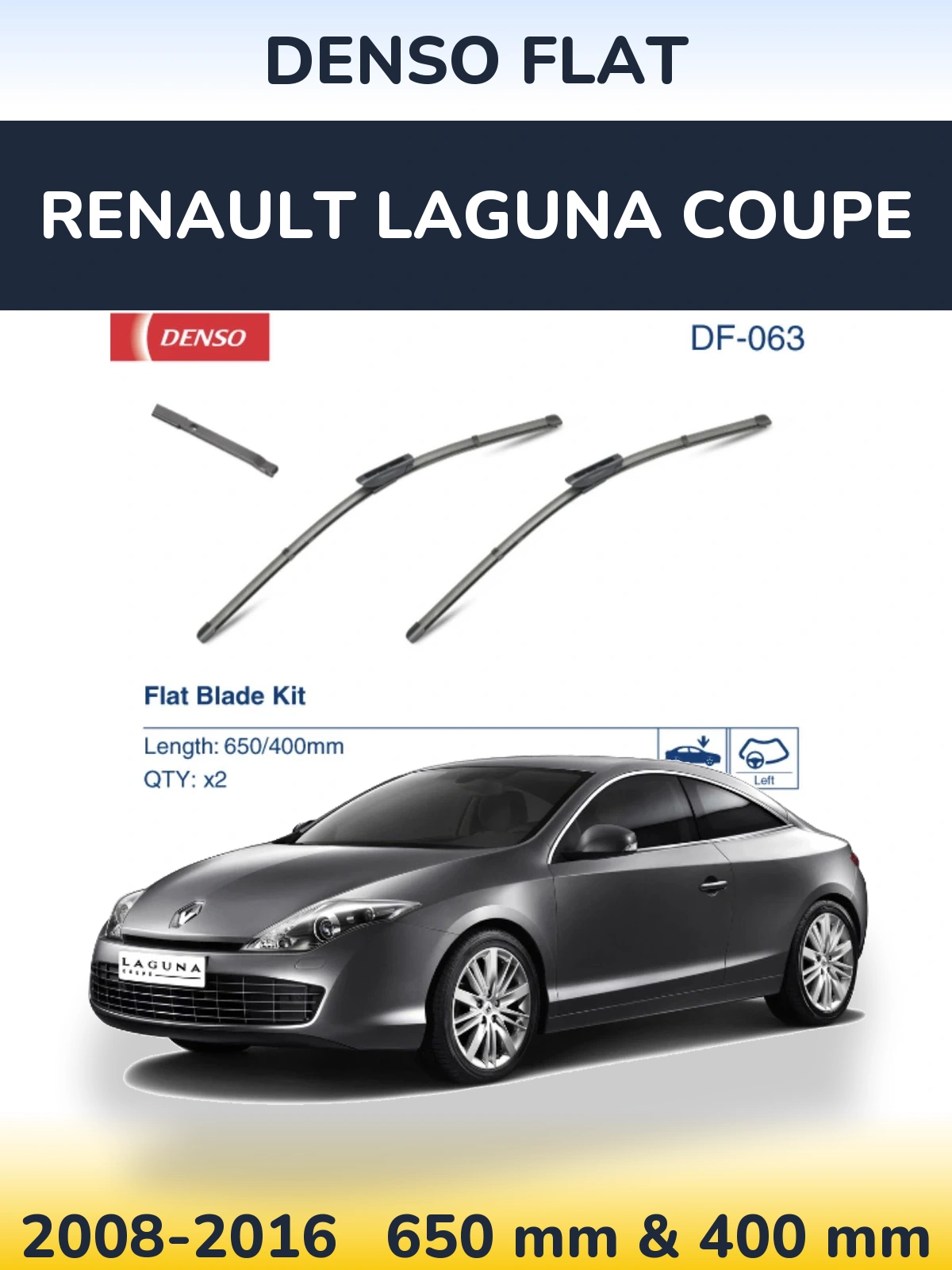 Sada předních stěračů Denso Flat 650 a 400 mm pro Renault Laguna Coupe 2008-2016