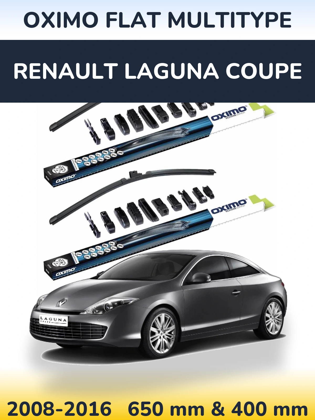 Sada předních stěračů Oximo Flat MultiType 650 a 400 mm pro Renault Laguna Coupe 2008-2016