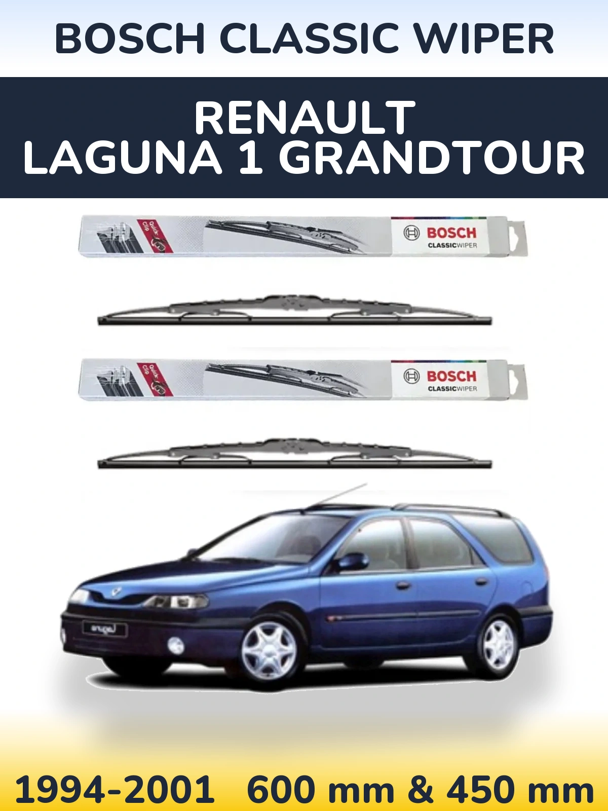 Sada předních stěračů BOSCH Classic Wiper 600 a 450 mm pro Renault Laguna 1 Grandtour 1994-2001