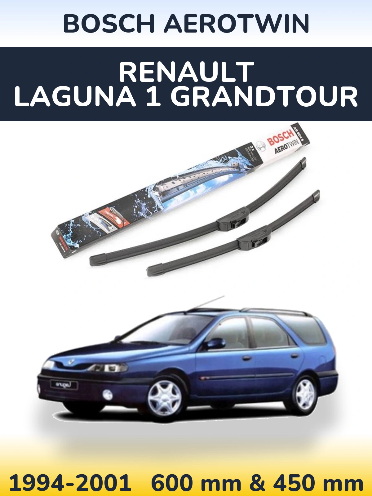 Sada předních stěračů BOSCH AeroTwin 600 a 450 mm pro Renault Laguna 1 Grandtour 1994-2001