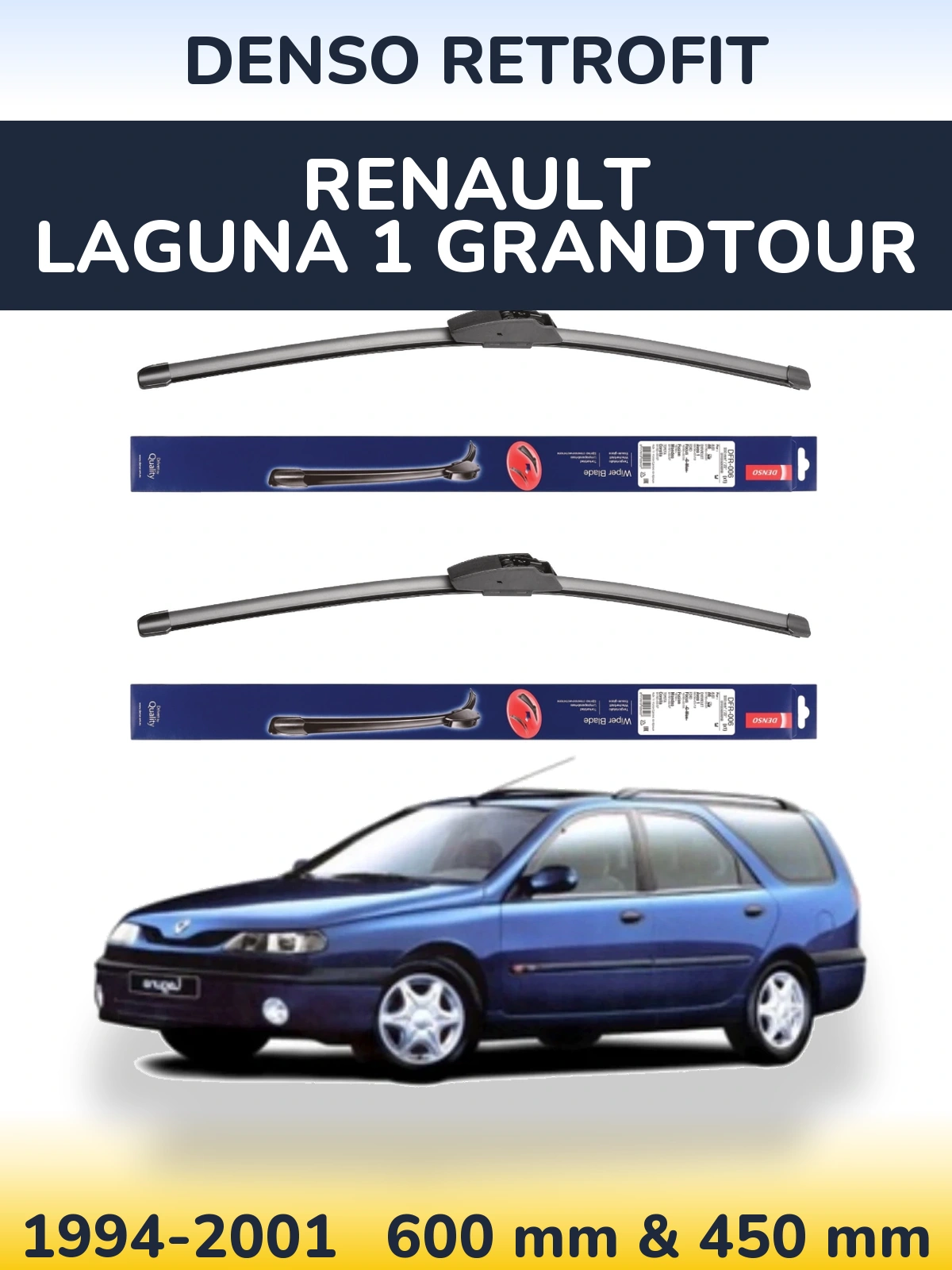 Sada předních stěračů Denso Retrofit 600 a 450 mm pro Renault Laguna 1 Grandtour 1994-2001