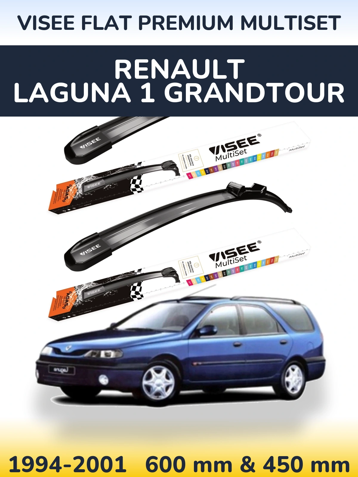 Sada předních stěračů VISEE FLAT PREMIUM MultiSet 600 a 450 mm pro Renault Laguna 1 Grandtour 1994-2001