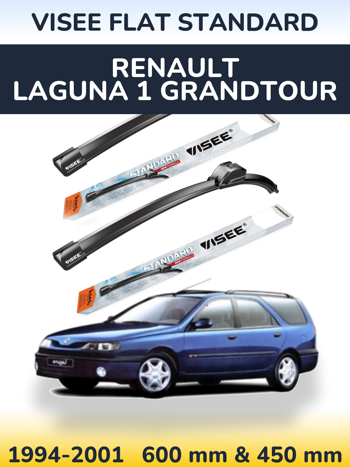 Sada předních stěračů VISEE FLAT STANDARD 600 a 450 mm pro Renault Laguna 1 Grandtour 1994-2001