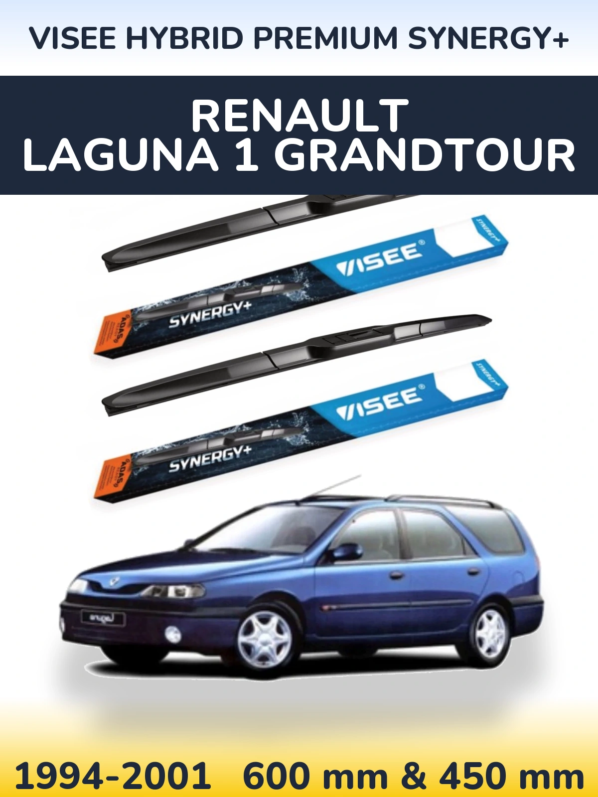 Sada předních stěračů VISEE HYBRID PREMIUM SYNERGY+ 600 a 450 mm pro Renault Laguna 1 Grandtour 1994-2001