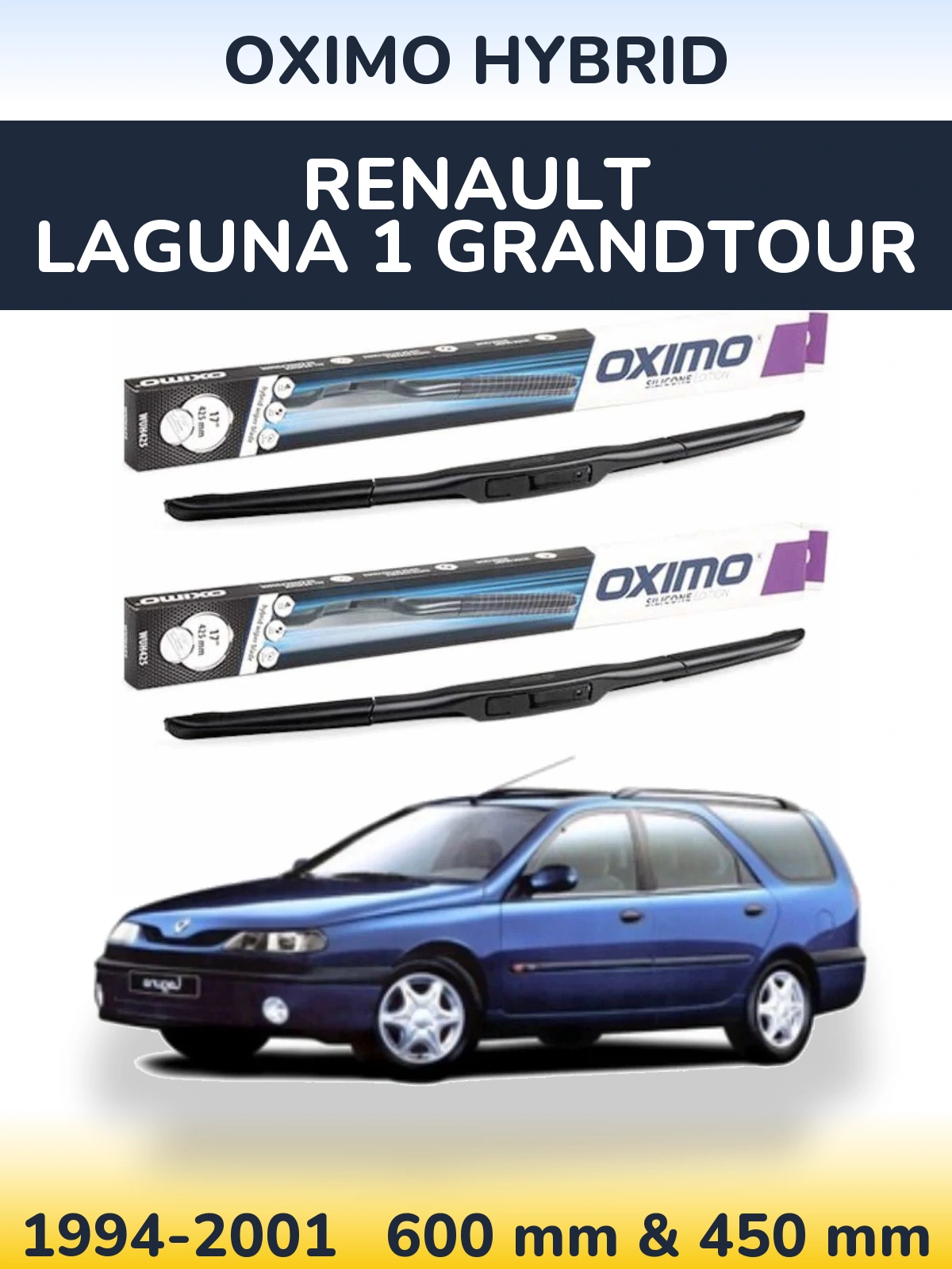 Sada předních stěračů Oximo Hybrid 600 a 450 mm pro Renault Laguna 1 Grandtour 1994-2001