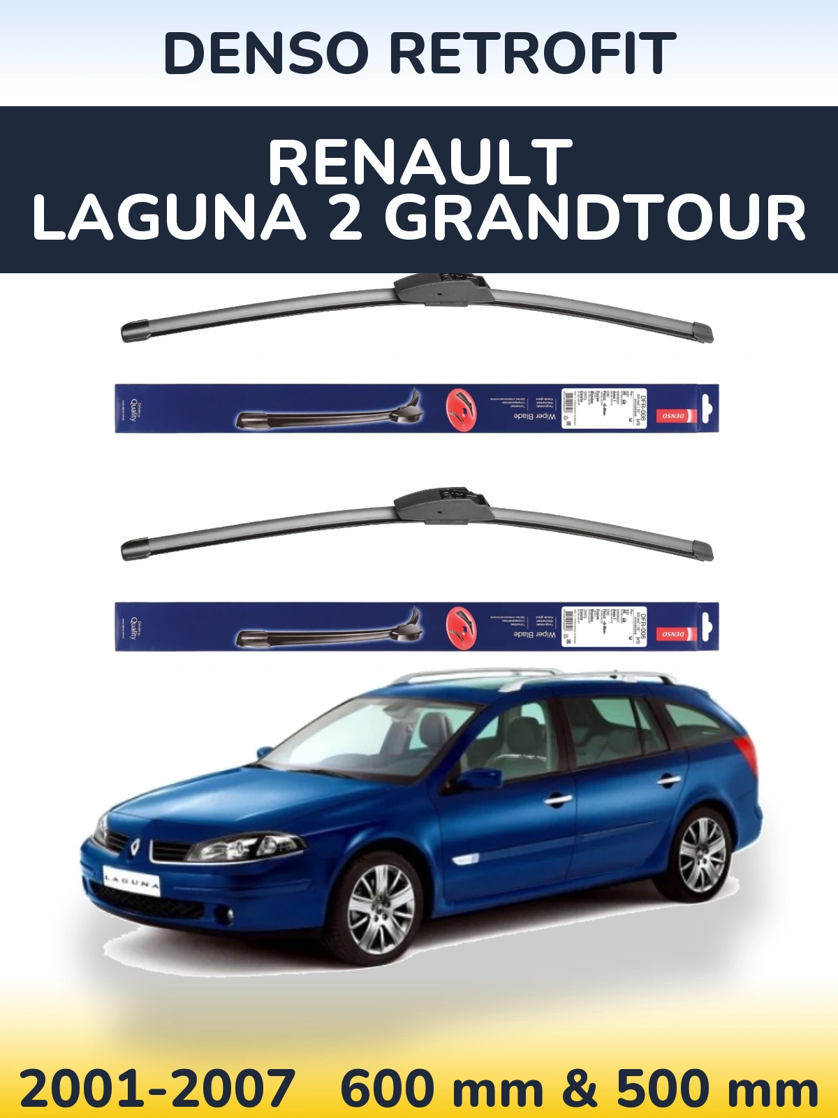 Sada předních stěračů Denso Retrofit 600 a 500 mm pro Renault Laguna 2 Grandtour 2001-2007