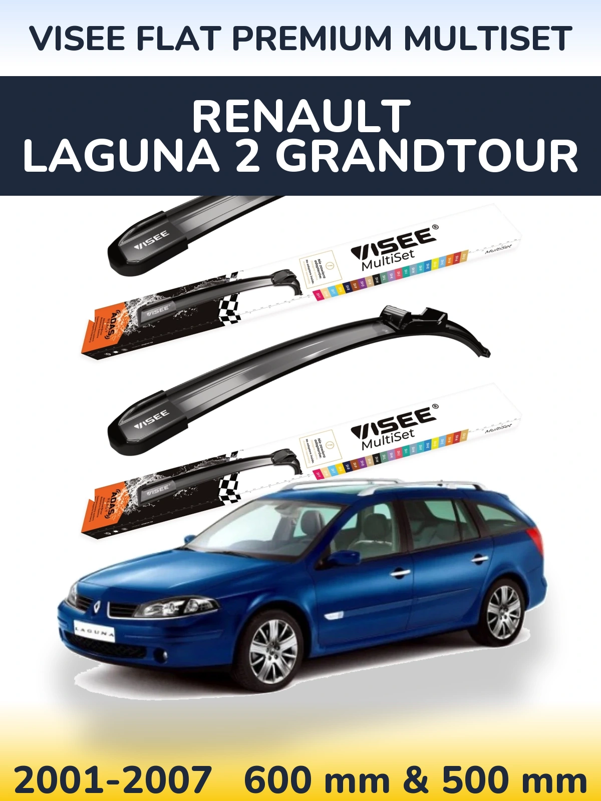 Sada předních stěračů VISEE FLAT PREMIUM MultiSet 600 a 500 mm pro Renault Laguna 2 Grandtour 2001-2007