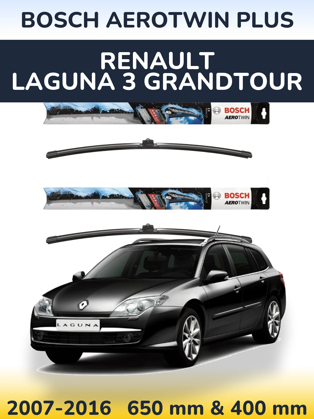 Sada předních stěračů BOSCH AeroTwin Plus 650 a 400 mm pro Renault Laguna 3 Grandtour 2007-2016