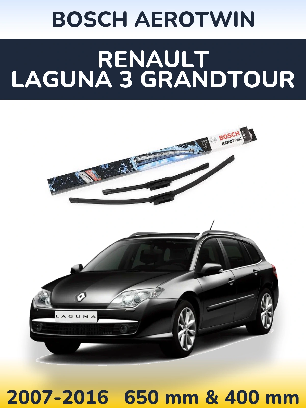 Sada předních stěračů BOSCH AeroTwin 650 a 400 mm pro Renault Laguna 3 Grandtour 2007-2016