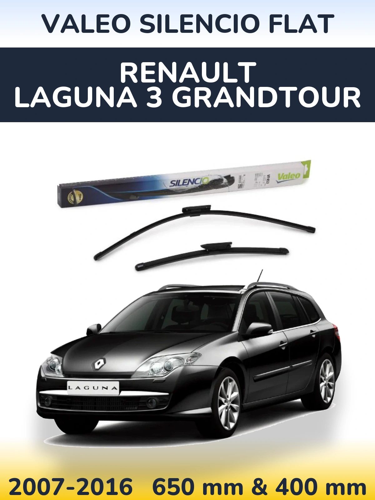 Sada předních stěračů Valeo Silencio Flat 650 a 400 mm pro Renault Laguna 3 Grandtour 2007-2016