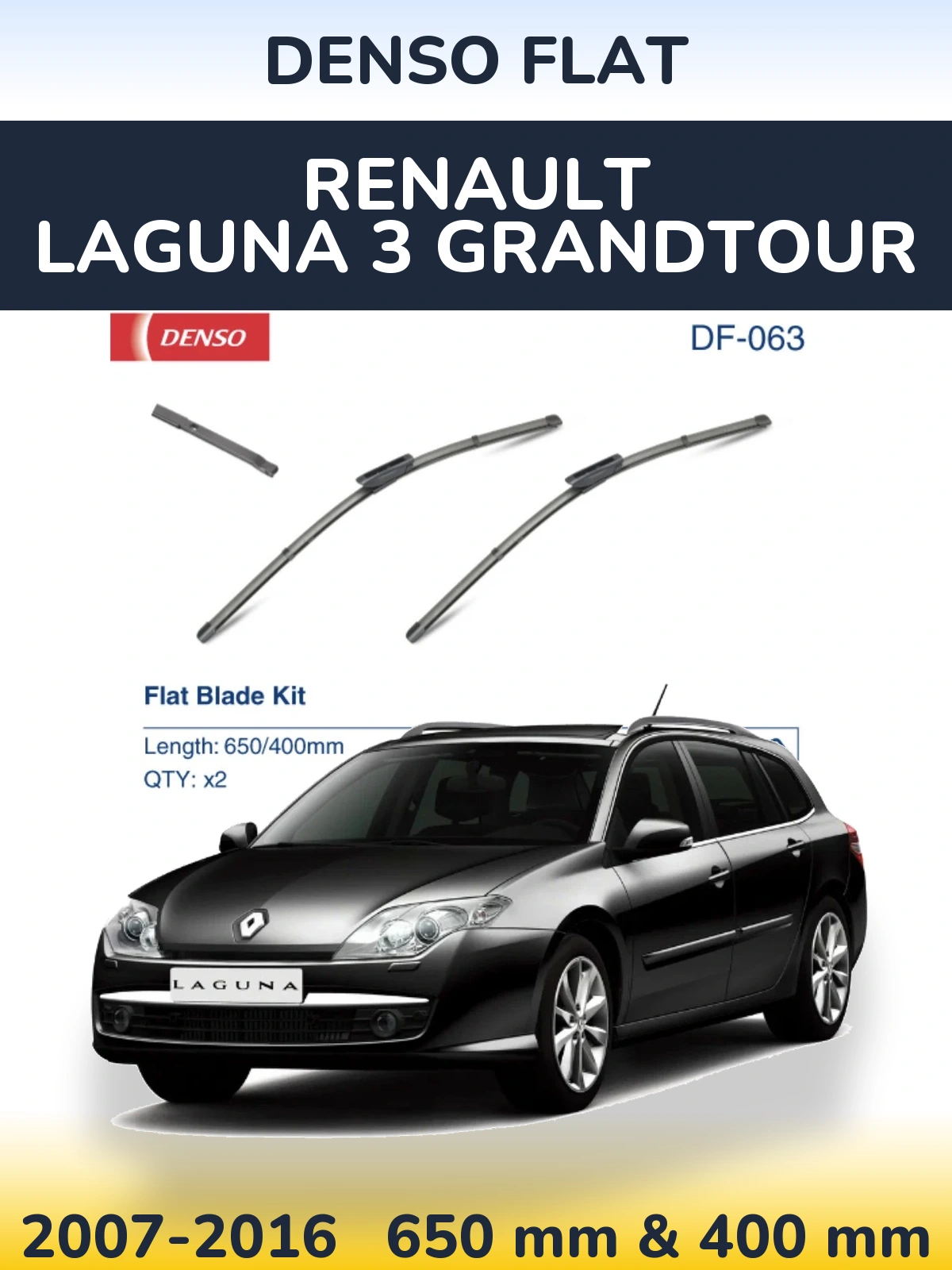 Sada předních stěračů Denso Flat 650 a 400 mm pro Renault Laguna 3 Grandtour 2007-2016