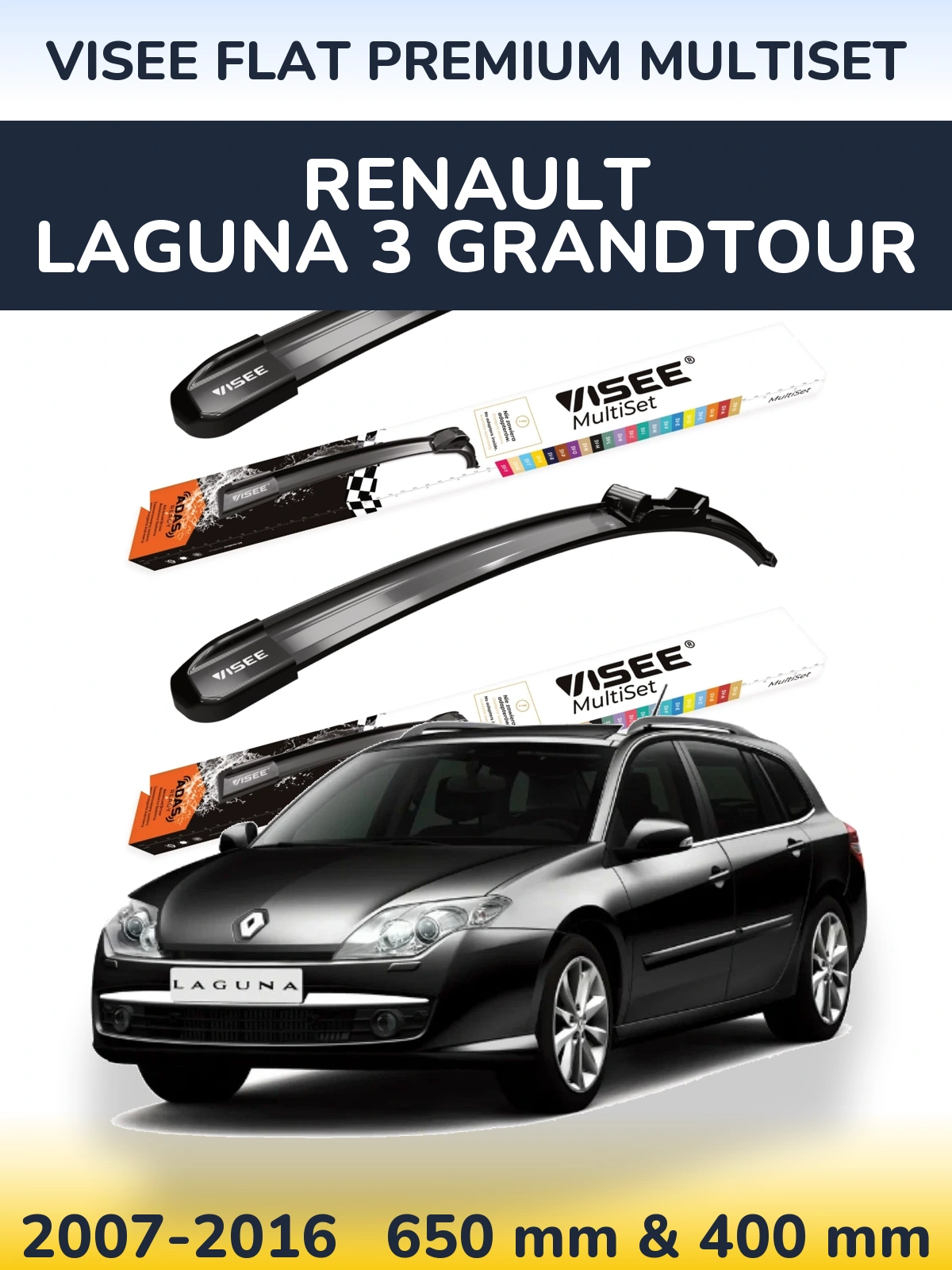 Sada předních stěračů VISEE FLAT PREMIUM MultiSet 650 a 400 mm pro Renault Laguna 3 Grandtour 2007-2016