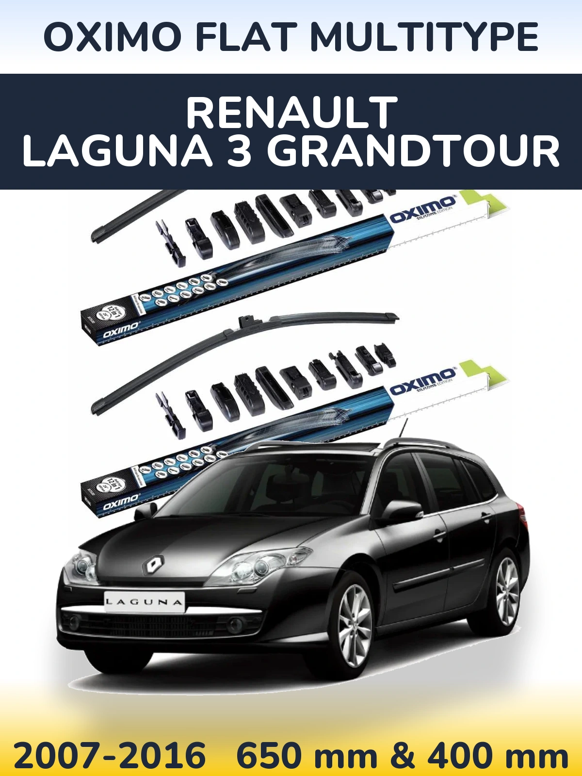 Sada předních stěračů Oximo Flat MultiType 650 a 400 mm pro Renault Laguna 3 Grandtour 2007-2016