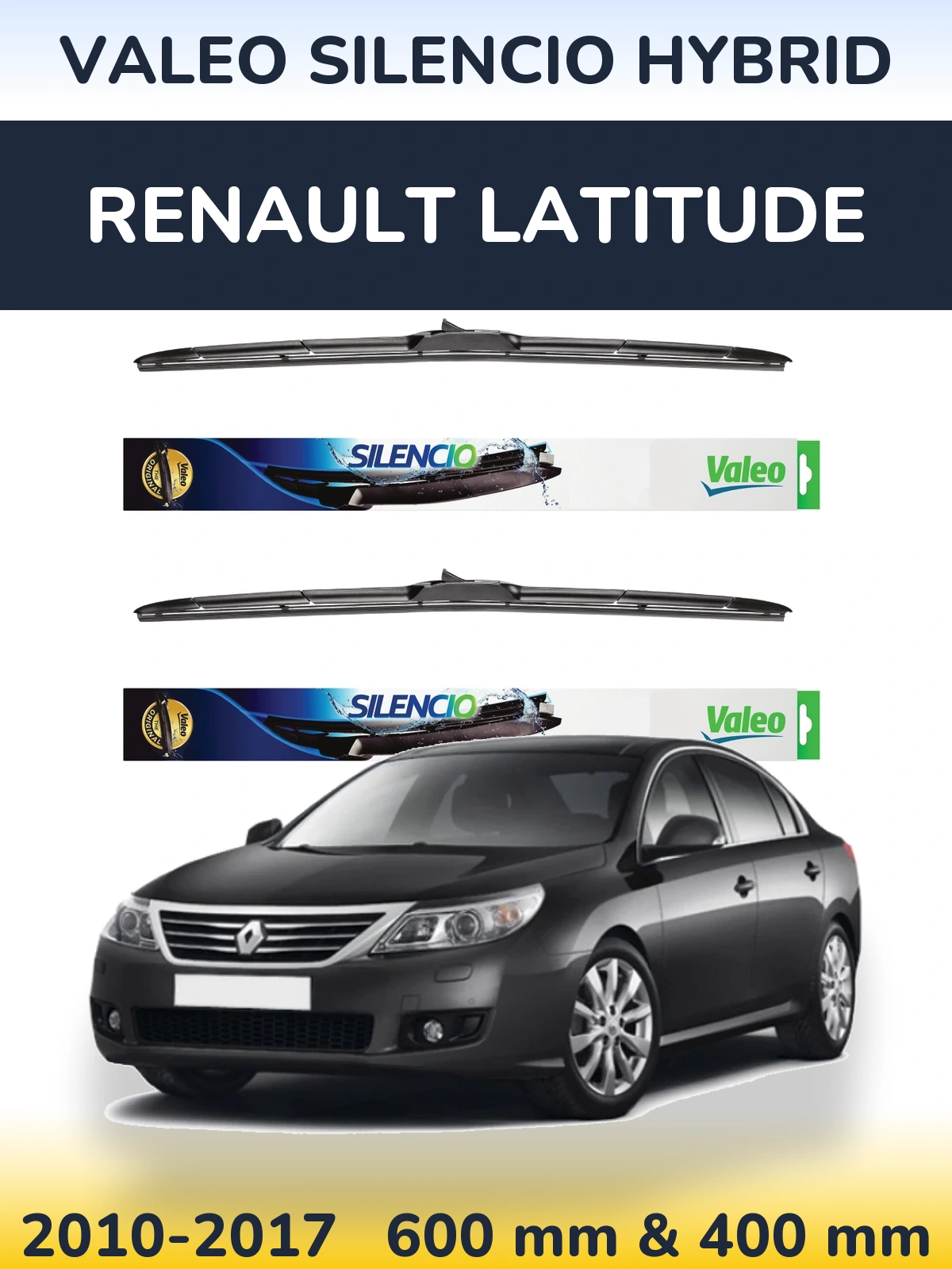 Sada předních stěračů Valeo Silencio Hybrid 600 a 400 mm pro Renault Latitude 2010-2017