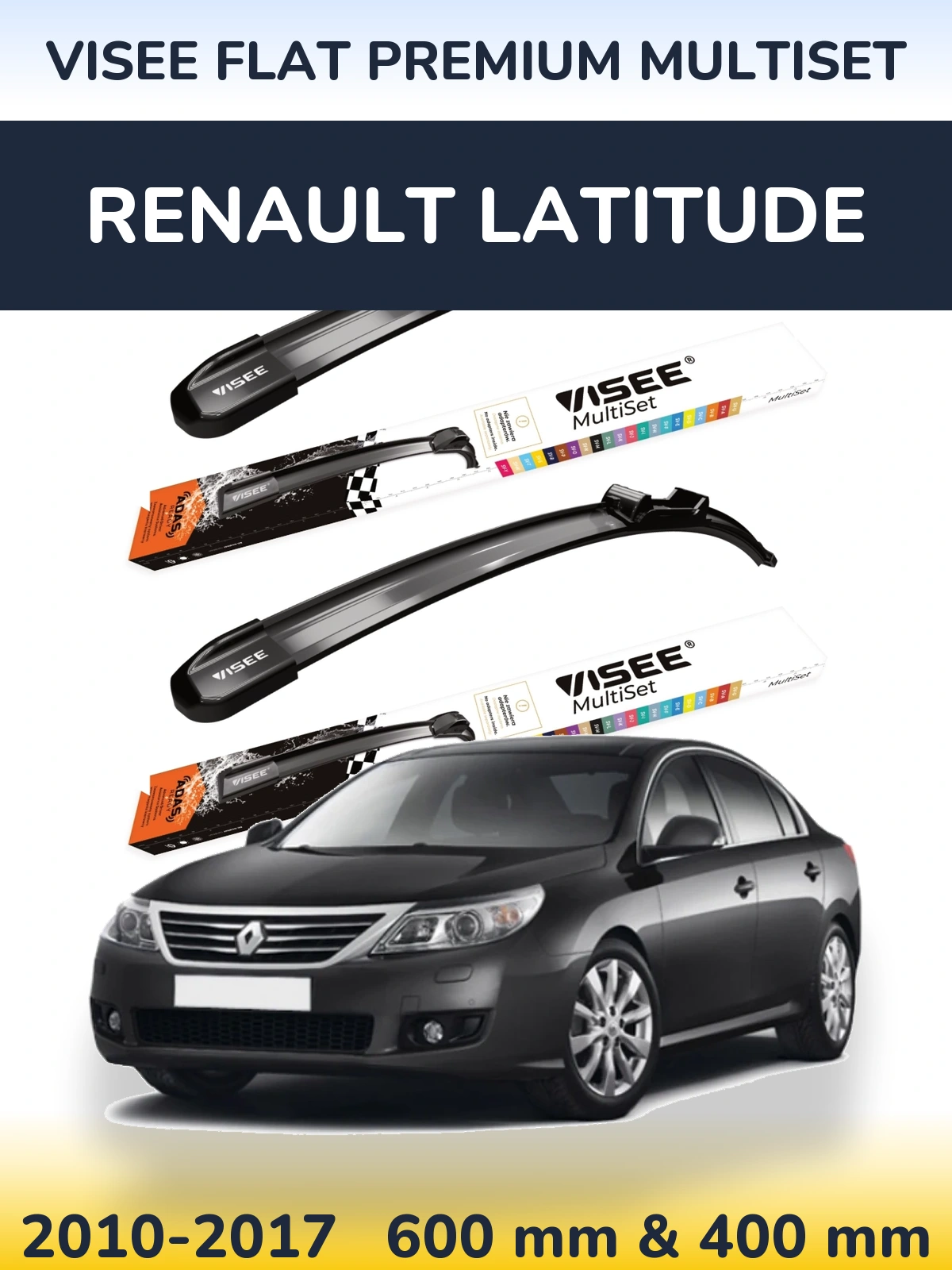 Sada předních stěračů VISEE FLAT PREMIUM MultiSet 600 a 400 mm pro Renault Latitude 2010-2017