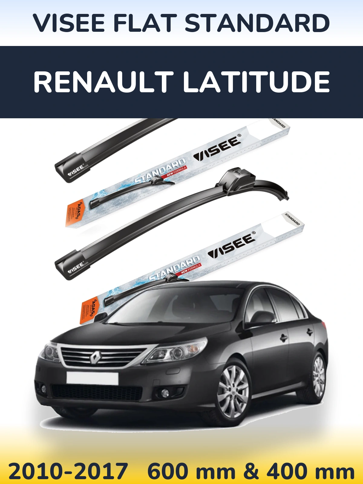 Sada předních stěračů VISEE FLAT STANDARD 600 a 400 mm pro Renault Latitude 2010-2017