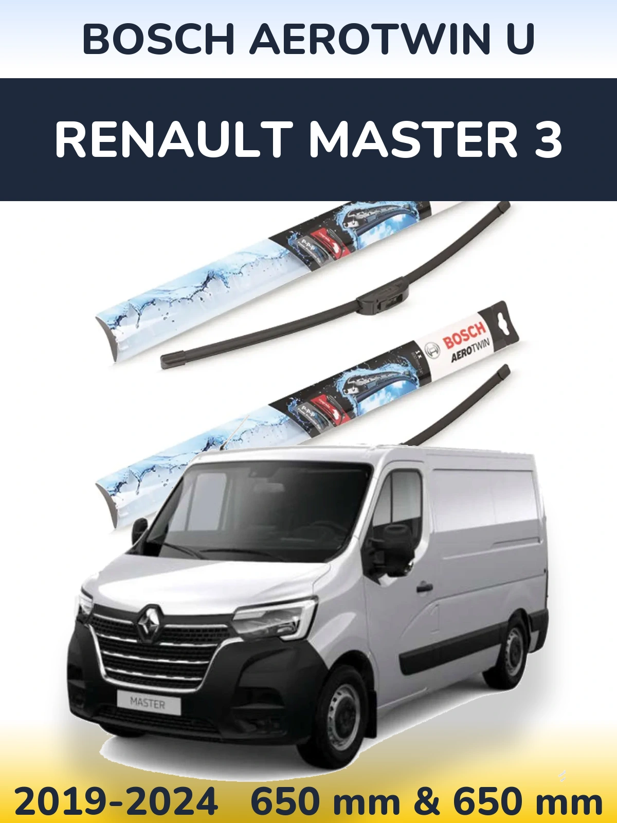 Sada předních stěračů BOSCH AeroTwin U 650 a 650 mm pro Renault Master 3 2019-2024