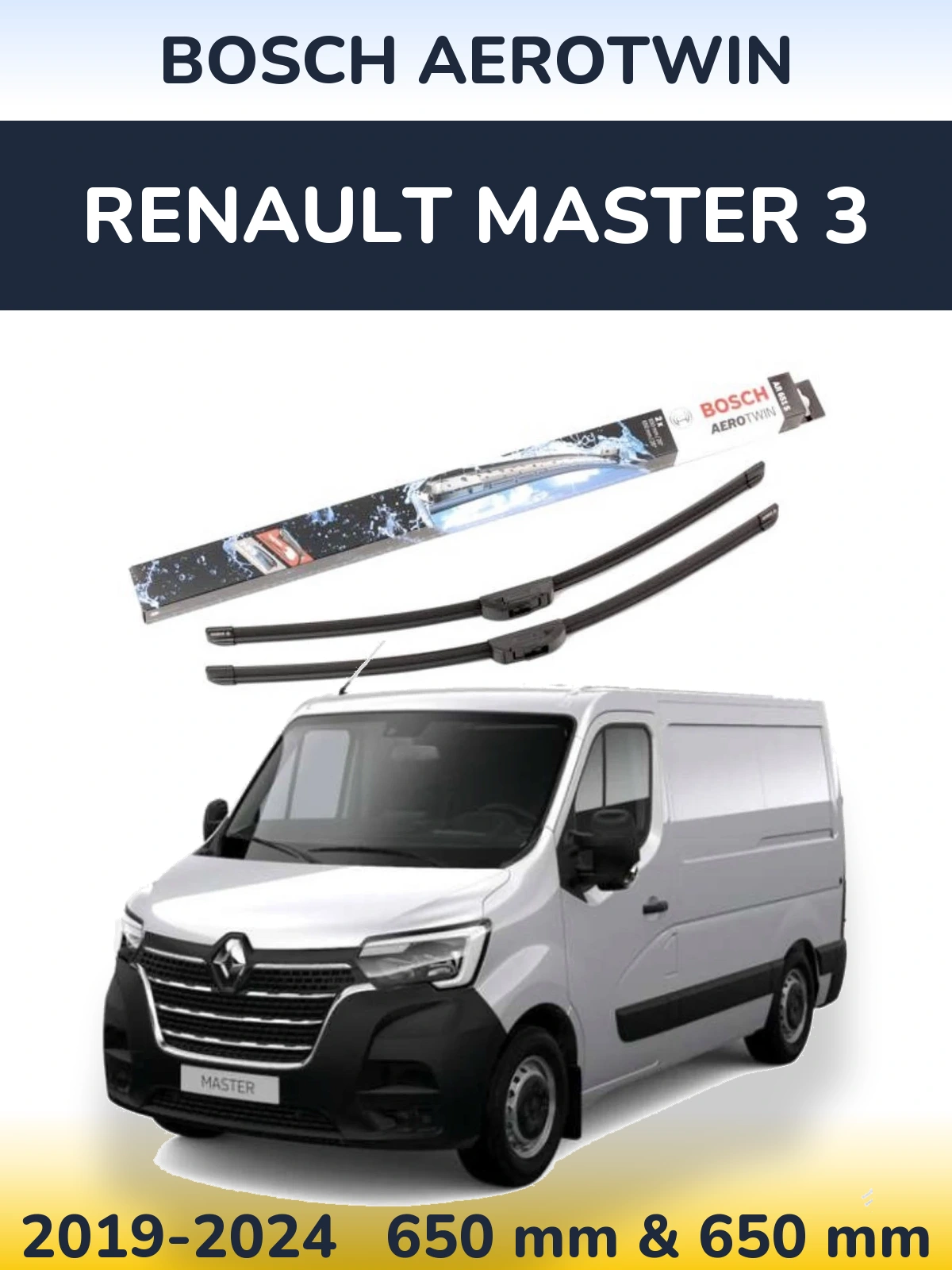 Sada předních stěračů BOSCH AeroTwin 650 a 650 mm pro Renault Master 3 2019-2024