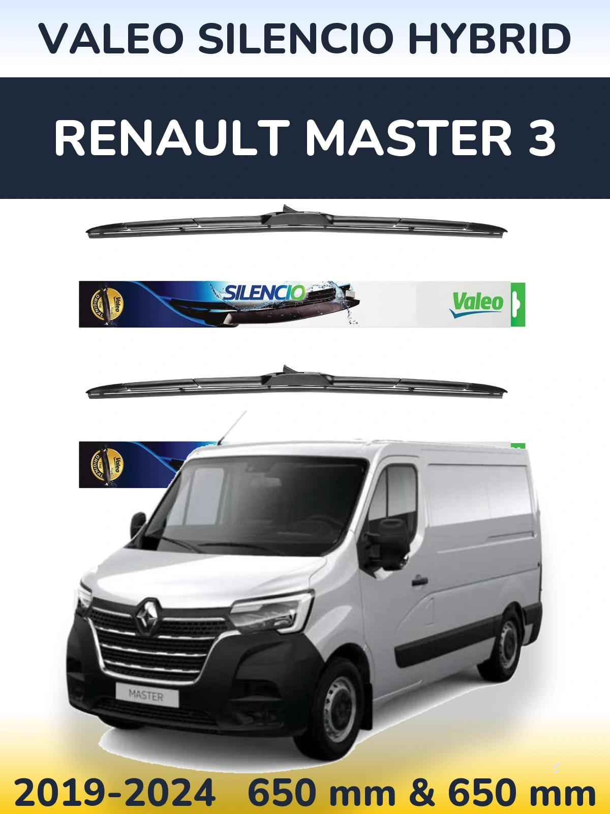 Sada předních stěračů Valeo Silencio Hybrid 650 a 650 mm pro Renault Master 3 2019-2024