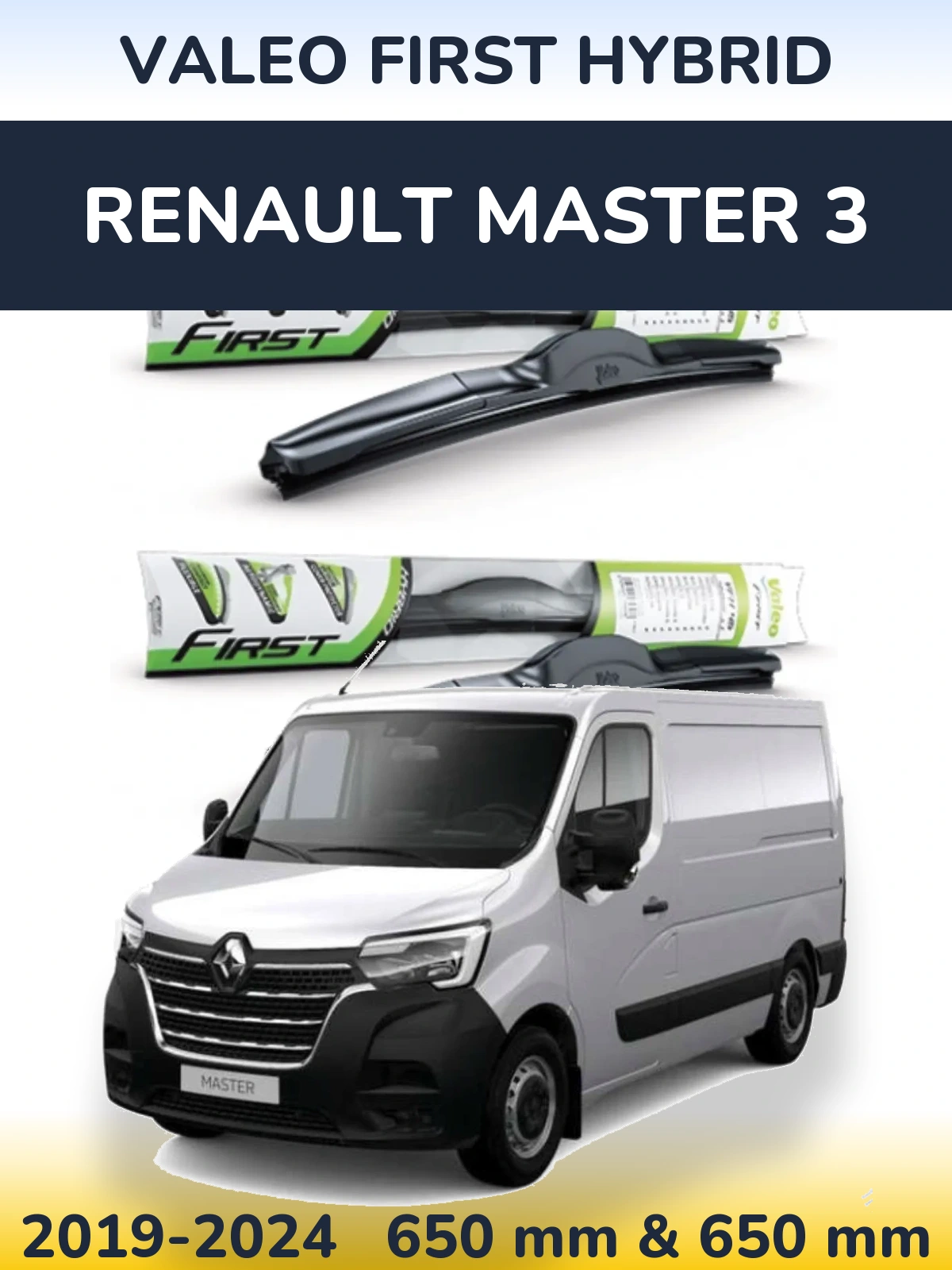 Sada předních stěračů Valeo First Hybrid 650 a 650 mm pro Renault Master 3 2019-2024