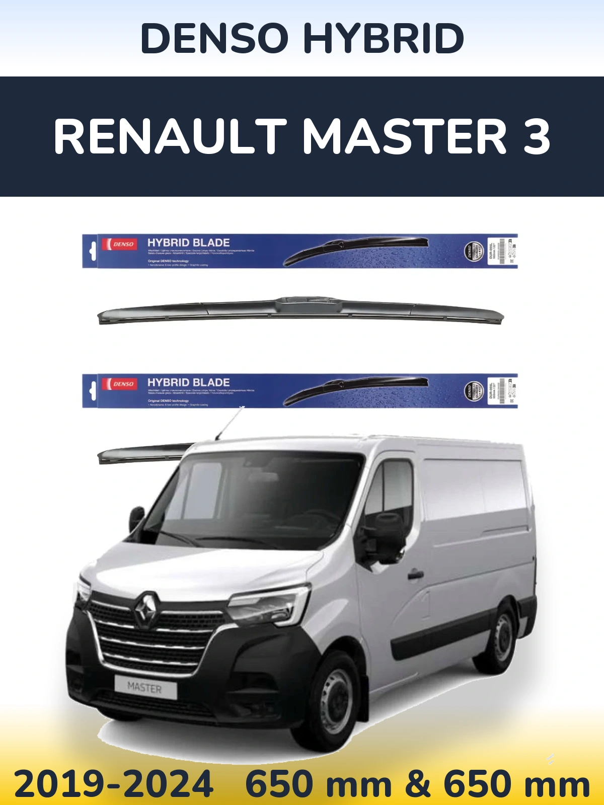 Sada předních stěračů Denso Hybrid 650 a 650 mm pro Renault Master 3 2019-2024