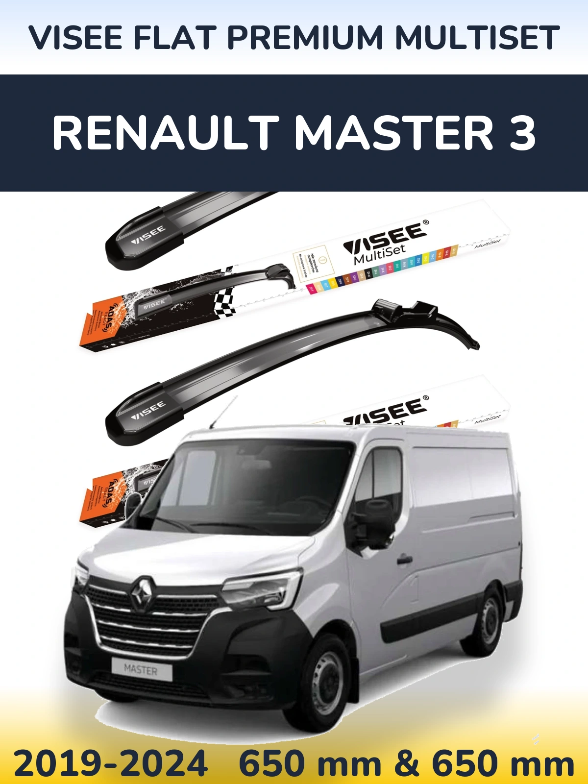 Sada předních stěračů VISEE FLAT PREMIUM MultiSet 650 a 650 mm pro Renault Master 3 2019-2024