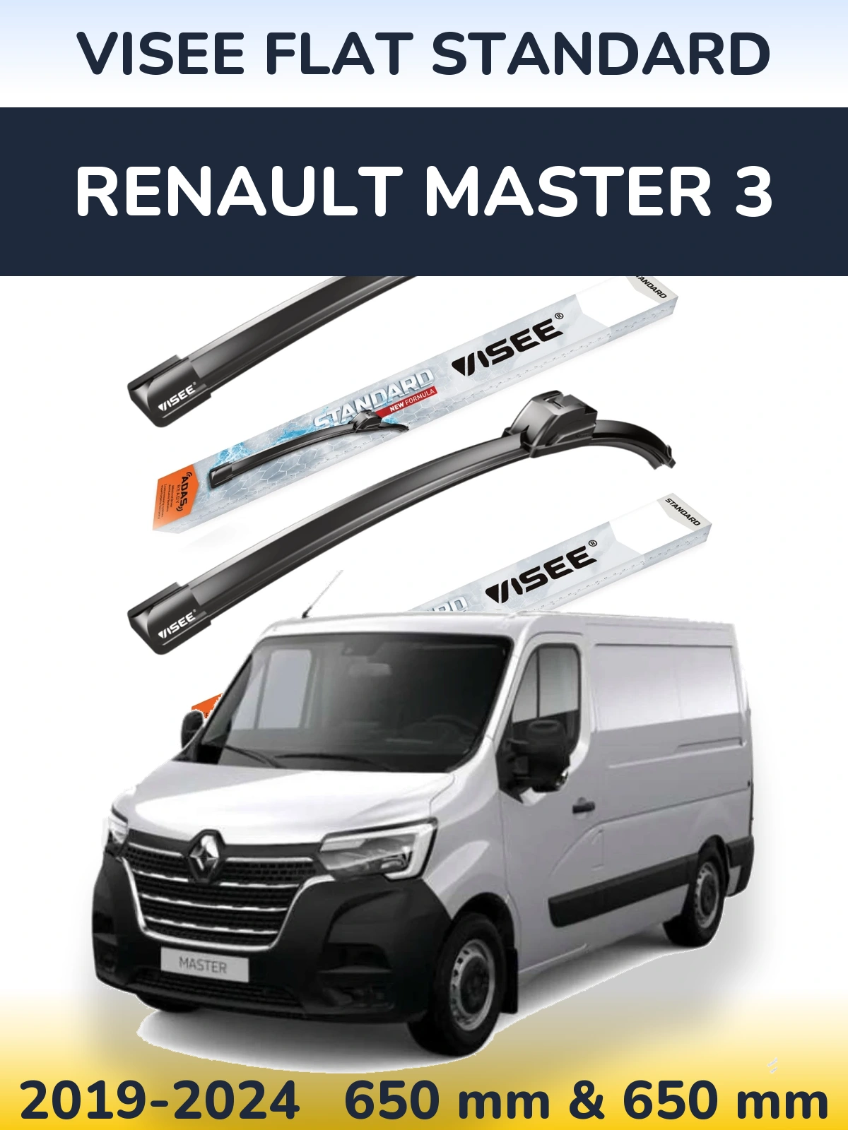Комплект передніх щіток VISEE FLAT STANDARD 650 & 650 мм для Renault Master 3 2019-2024