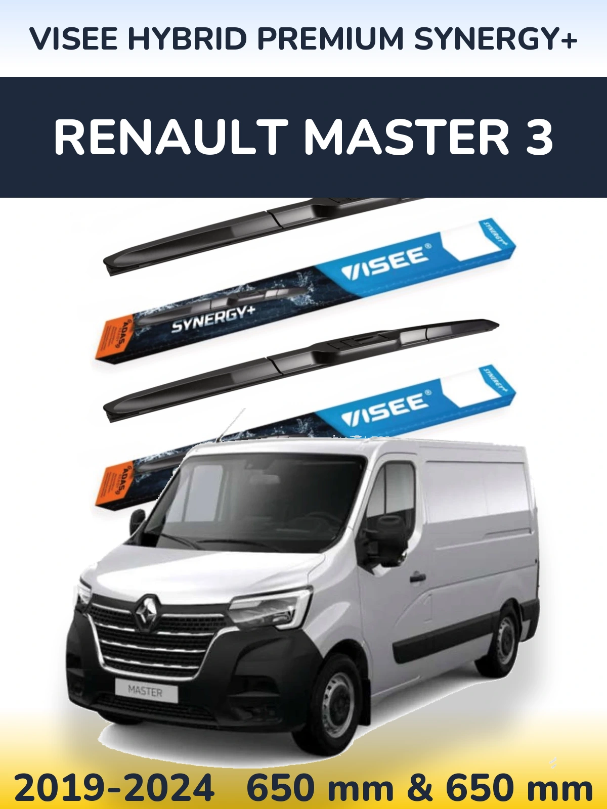 Sada předních stěračů VISEE HYBRID PREMIUM SYNERGY+ 650 a 650 mm pro Renault Master 3 2019-2024