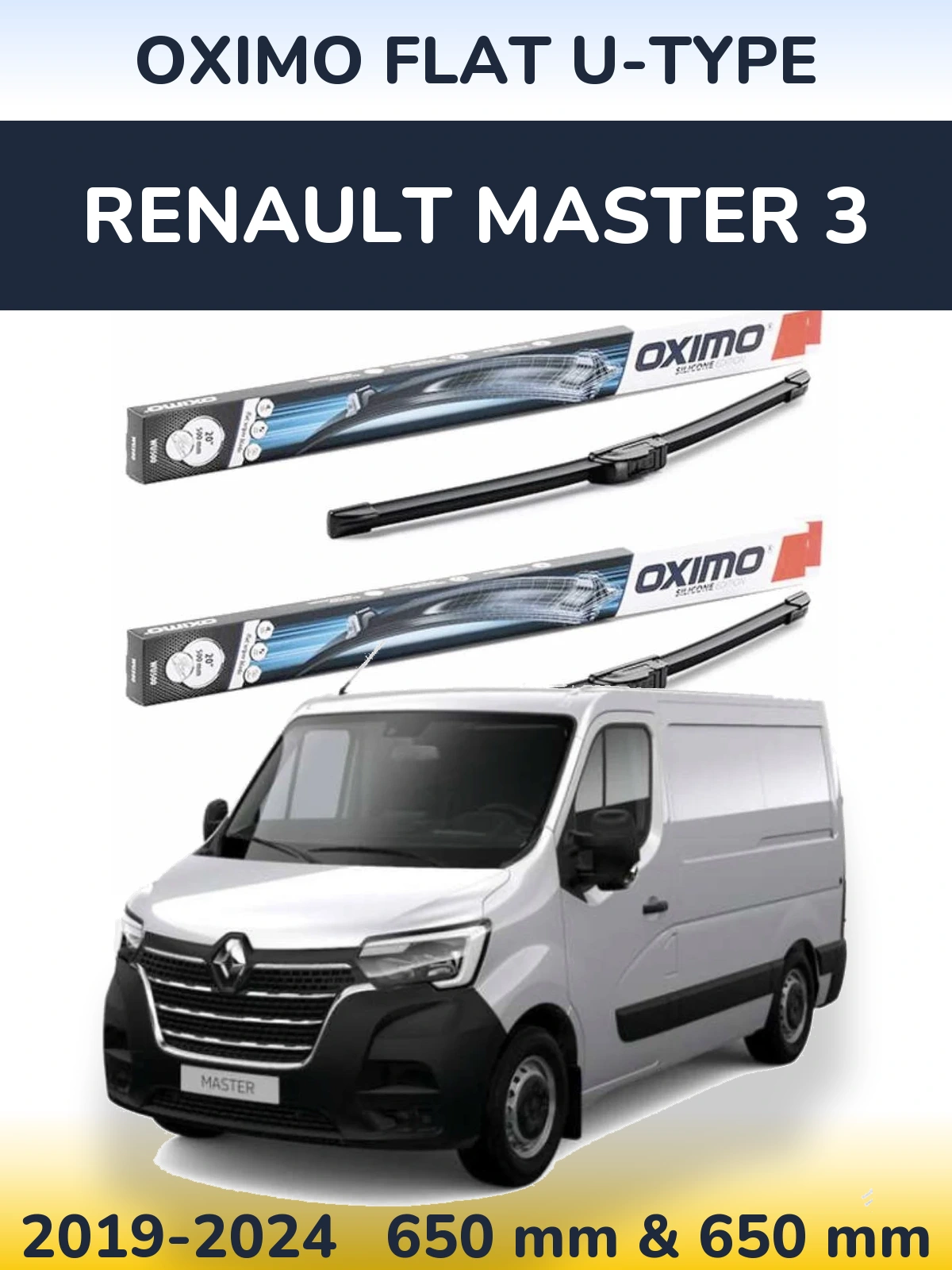 Sada předních stěračů Oximo Flat U-type 650 a 650 mm pro Renault Master 3 2019-2024