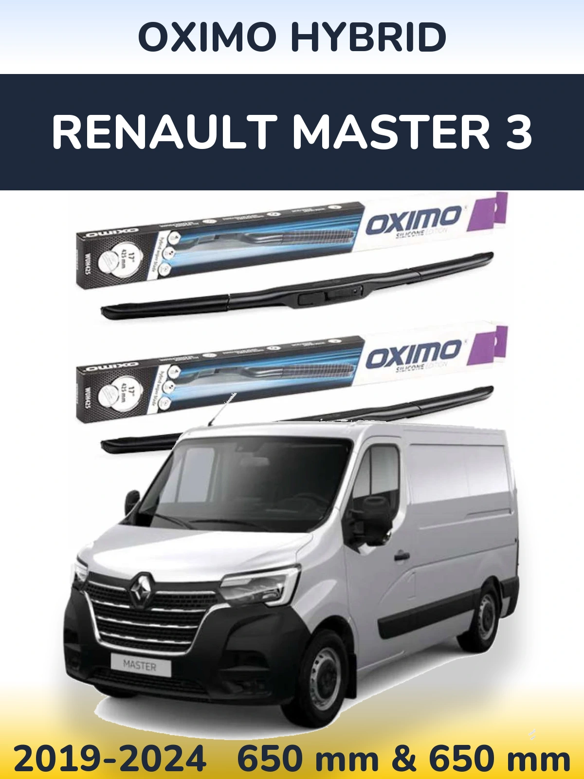 Комплект передніх щіток Oximo Hybrid 650 & 650 мм для Renault Master 3 2019-2024