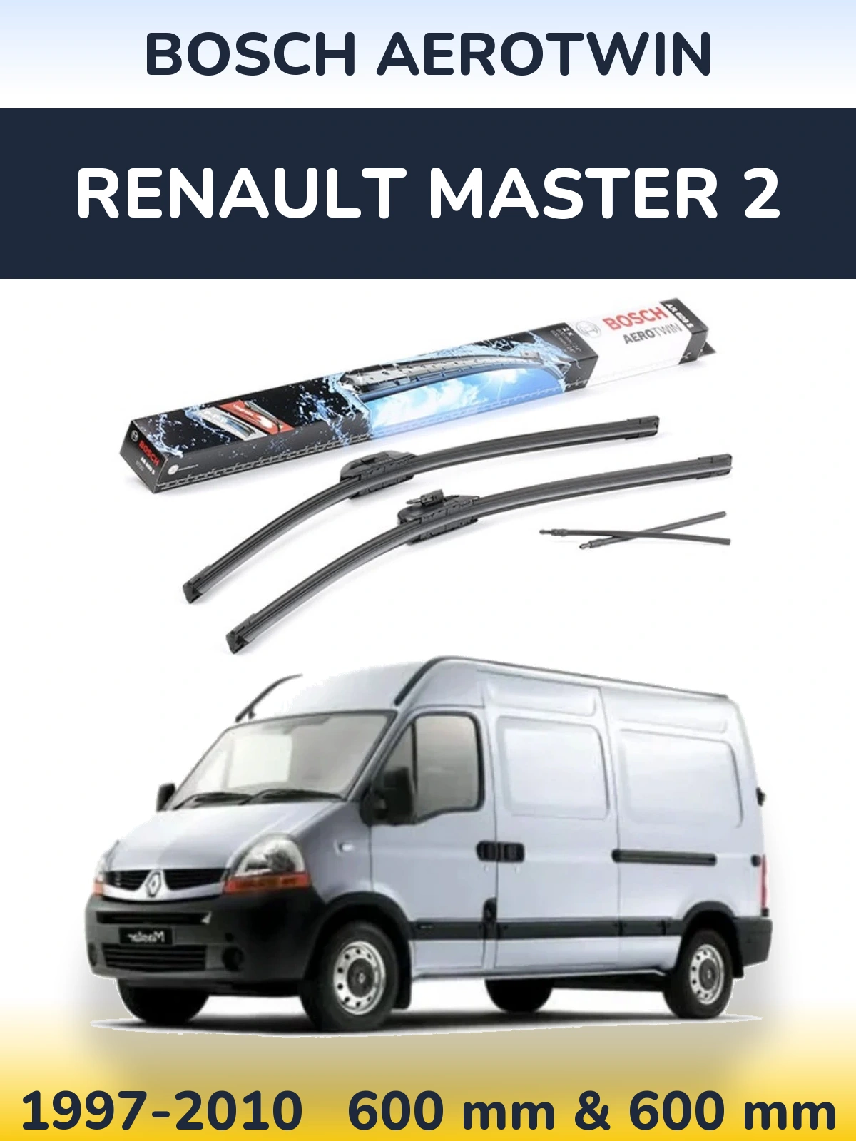Sada předních stěračů BOSCH AeroTwin 600 a 600 mm pro Renault Master 2 1997-2010