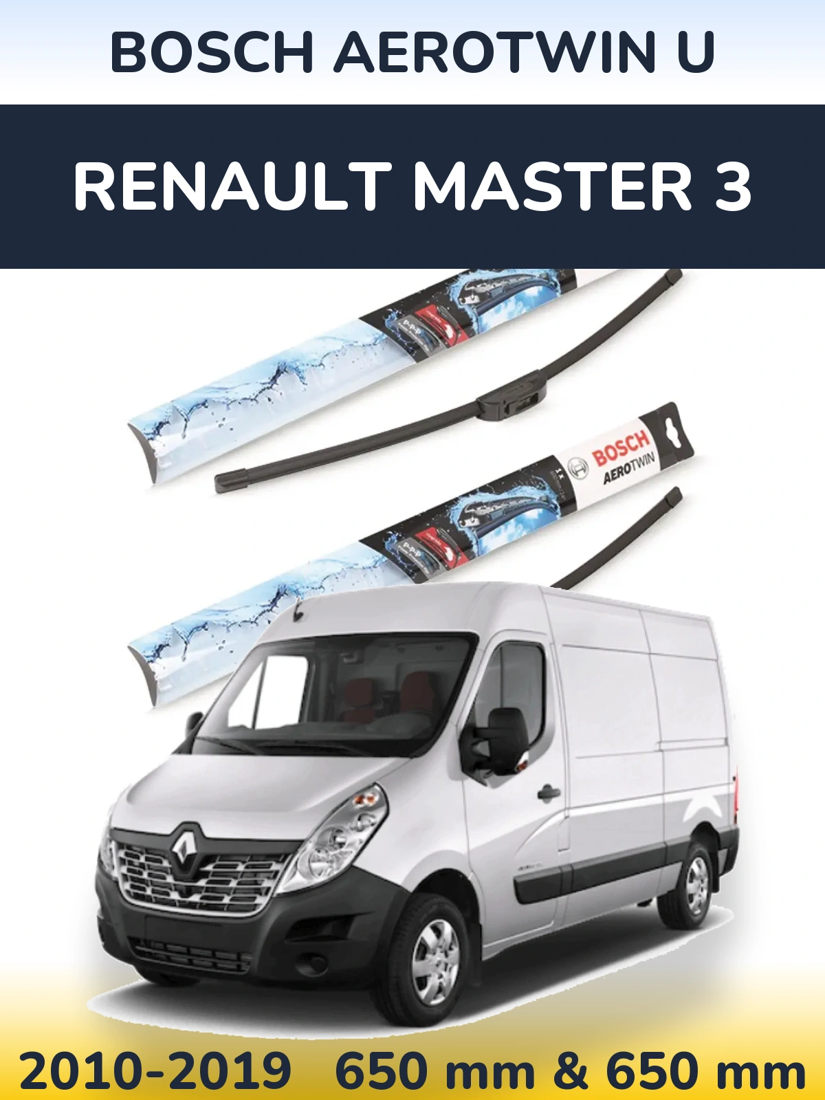 Sada předních stěračů BOSCH AeroTwin U 650 a 650 mm pro Renault Master 3 2010-2019