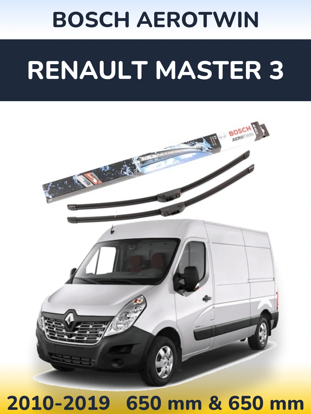 Sada předních stěračů BOSCH AeroTwin 650 a 650 mm pro Renault Master 3 2010-2019
