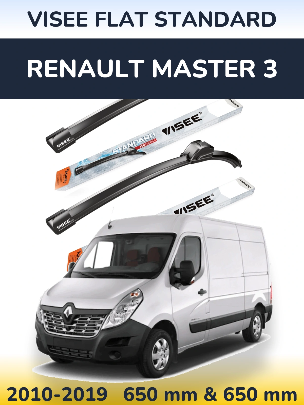 Sada předních stěračů VISEE FLAT STANDARD 650 a 650 mm pro Renault Master 3 2010-2019
